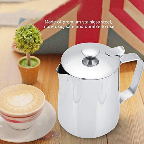 Stainless Steel Milk Frother Cup with Lid - 350mL Handheld Milk Steamer for Espresso, Cappuccino & Latte Art - Perfect for Home, Office & Kitchen Use