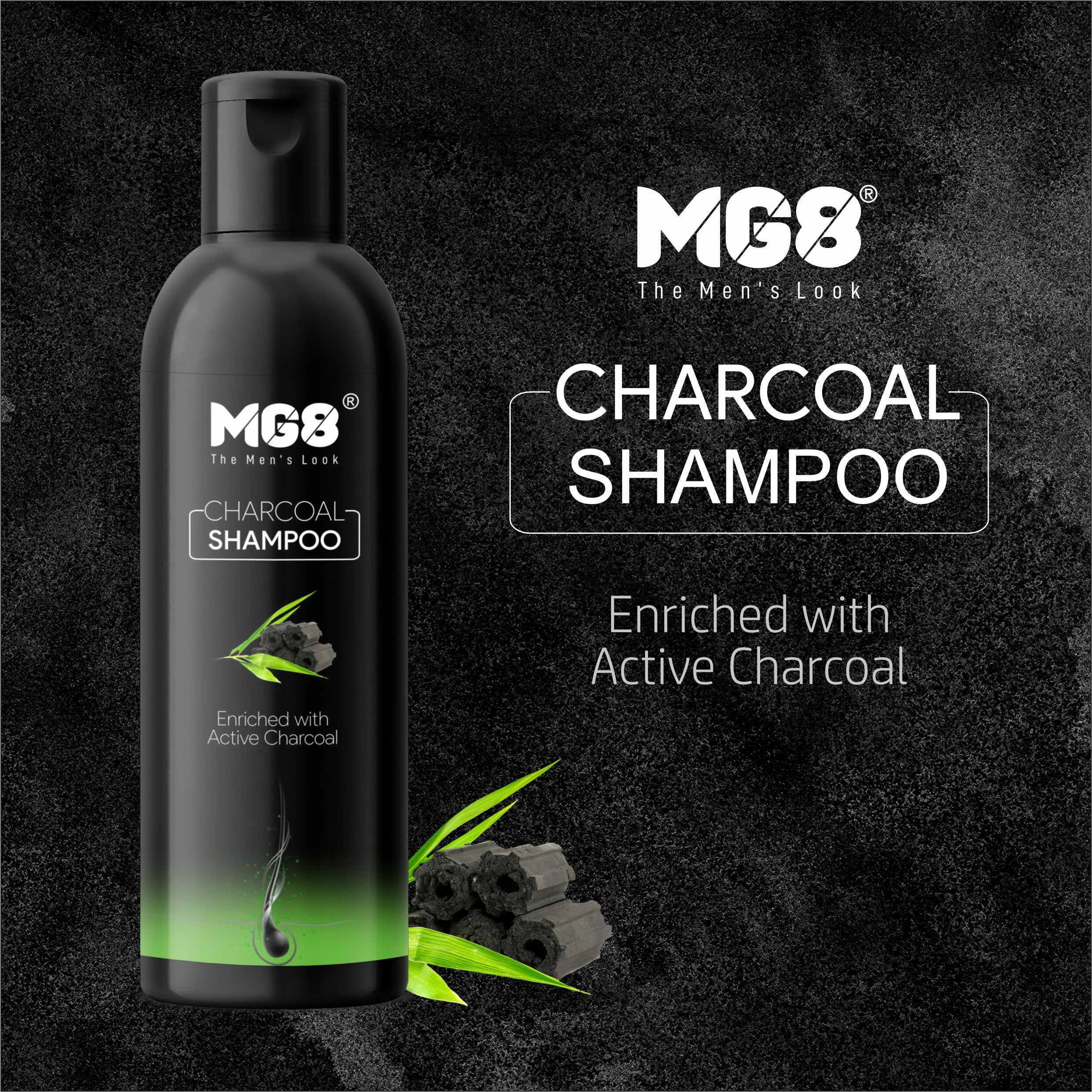 MG8 Anti-Dandruff Shampoo for Men - 250ml Charcoal Shampoo for Oily Scalp | Promotes Hair Growth & Healthy Shine | Ideal for Daily Use & Scalp Care