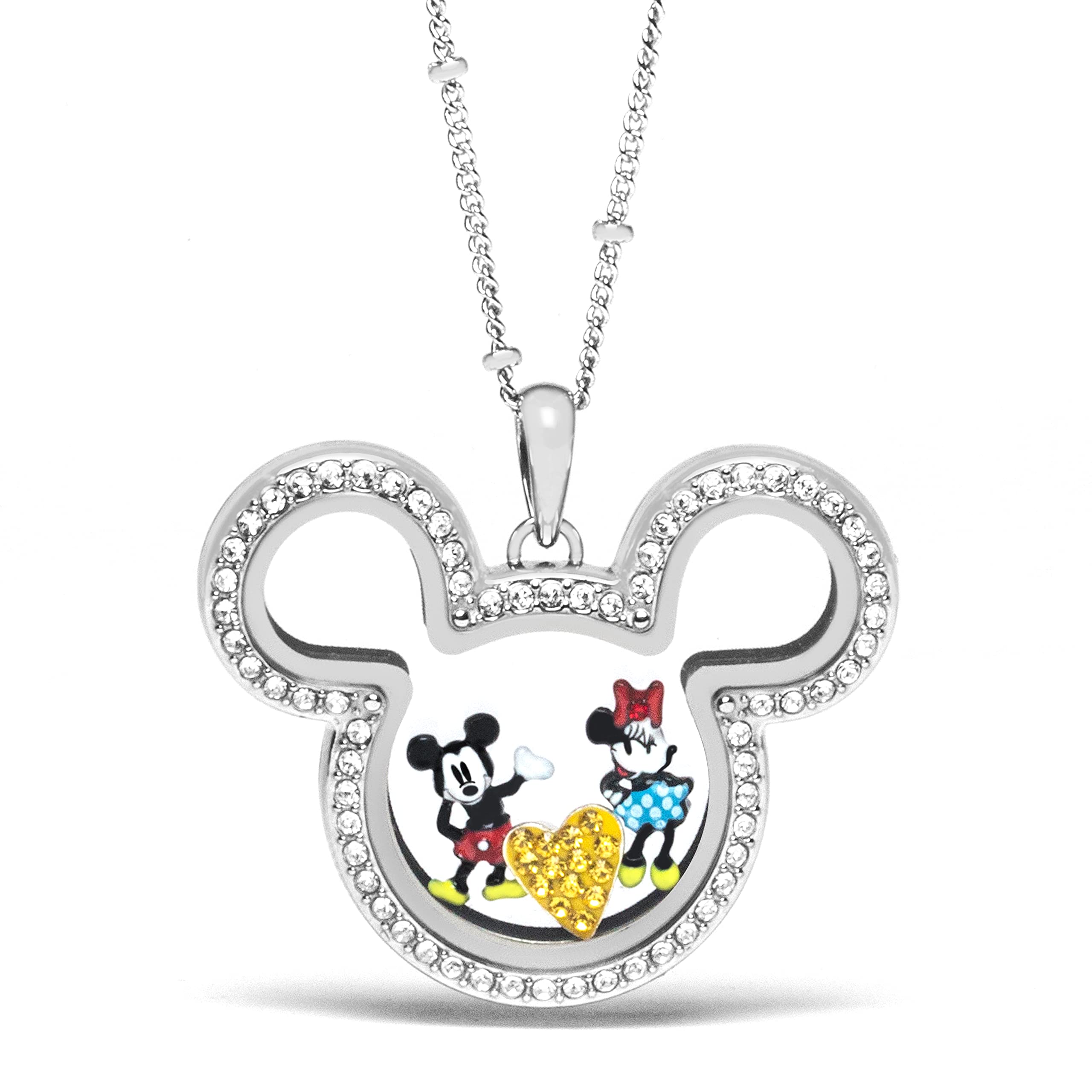 Disney Mickey Mouse Living Locket Necklace Set - Vintage Inspired Charm Pendant Jewelry for Women & Girls - Perfect for Birthday Gifts, Disney Fans & Everyday Wear
