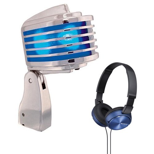 Heil Sound The Fin Dynamic Chrome Vocal Microphone with Blue LEDs & Sony MDR-ZX310AP ZX Series Stereo Headphones - Perfect for Podcasting, Streaming, and Professional Recording