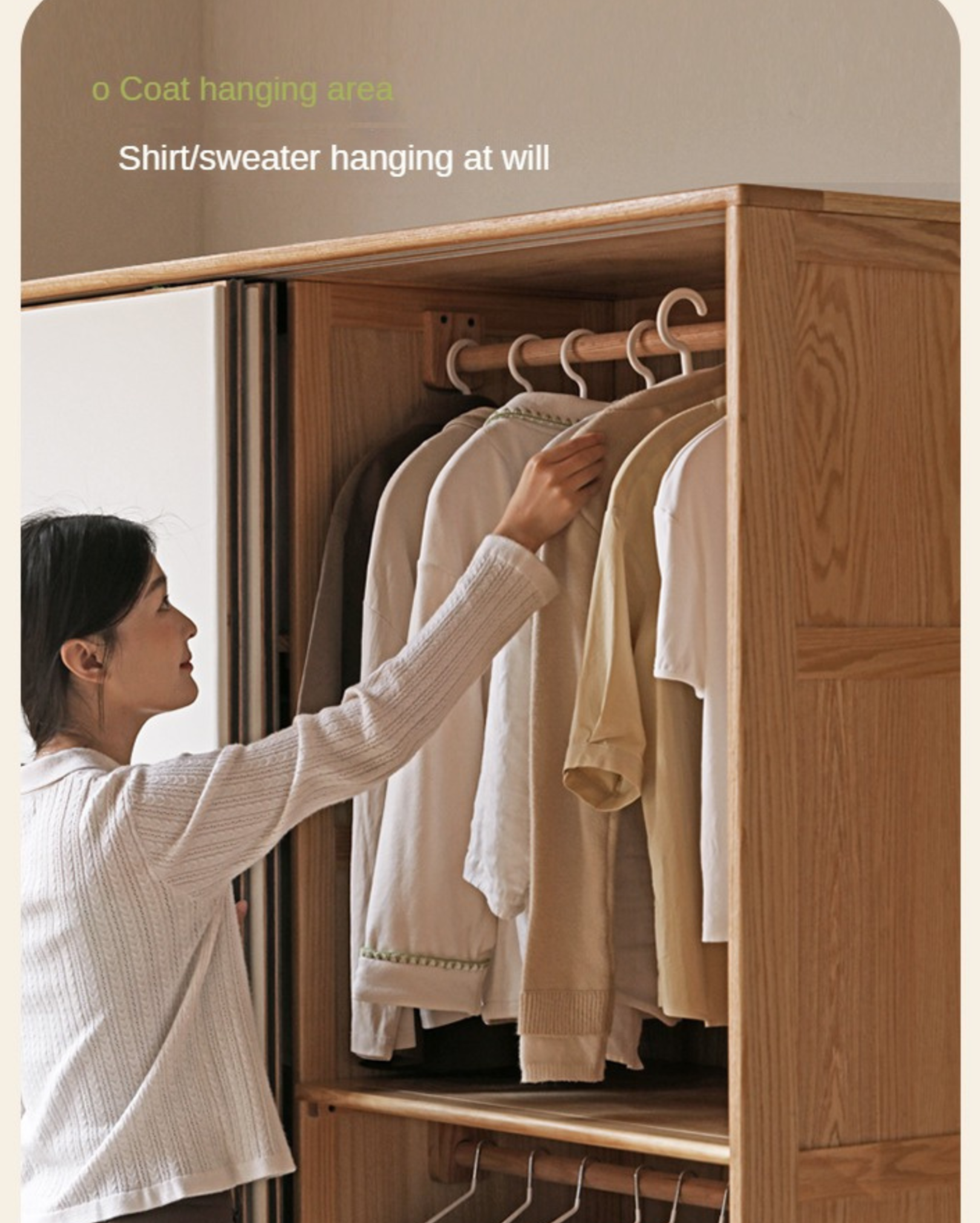 Solid Oak Wood Sliding Door Wardrobe Closet - Spacious Storage for Bedroom, Closet, and Home Organization