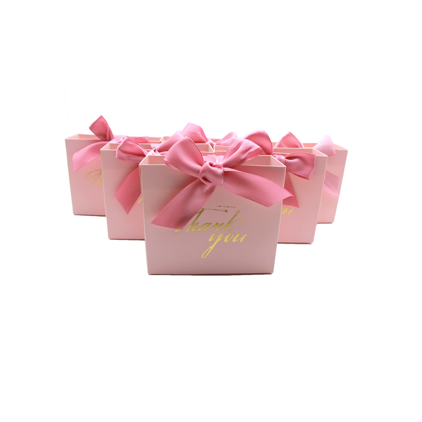 25 Pack Pink Mini Gift Bags with Bow Ribbon - 4.5x1.7x3.9 Inch Small Party Favor Bags for Weddings, Baby Showers, Bridal Events & Holidays | Bulk Thank You Treat Boxes for Candy, Jewelry & Small Gifts
