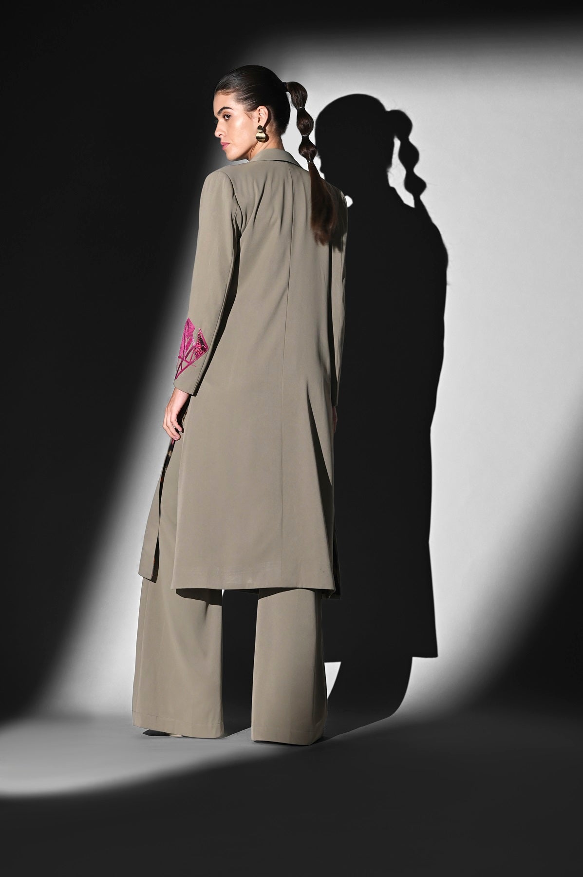 Elegant Beige Jumpsuit with Fuchsia Hand-Thread Embroidery - Perfect for Casual Outings, Parties & Special Occasions
