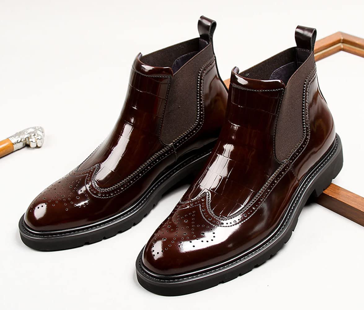 Men's Red Patent Leather Chelsea Boots - Brogue Ankle Dress Boots for Formal & Casual Wear - Perfect for Office, Parties & Date Nights