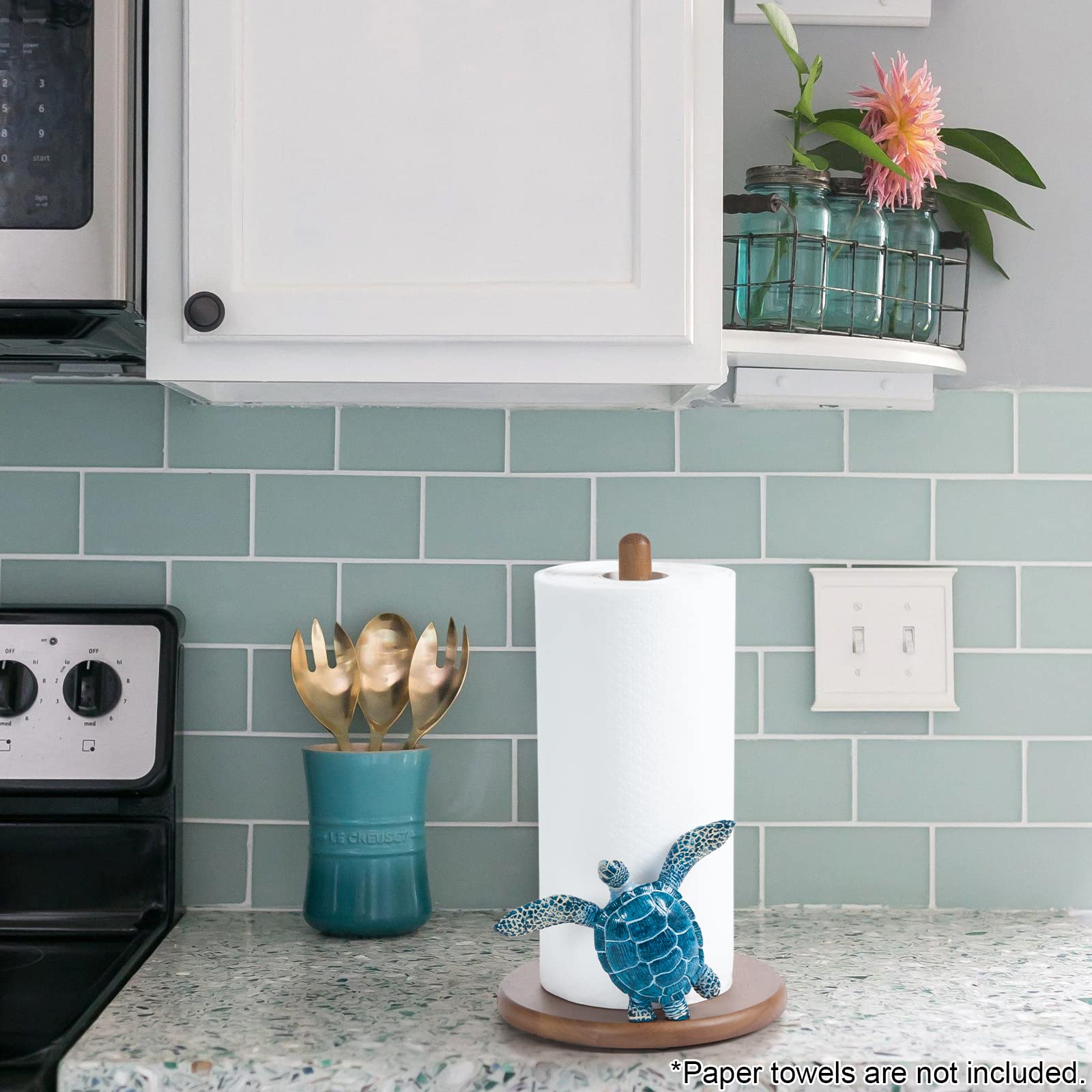 Sea Turtle Paper Towel Holder - Coastal Beach House Decor, Unique Bathroom & Kitchen Accessory, Funny Cute Gift for Women - Perfect for Beach Themed Homes, Vacation Rentals & Coastal Style Kitchens