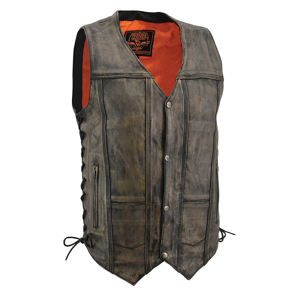 Milwaukee Leather MLM3540 Men's Distressed Brown Motorcycle Vest with 10 Pockets - Durable Biker Jacket for Riding, Motorcycle Events & Casual Wear