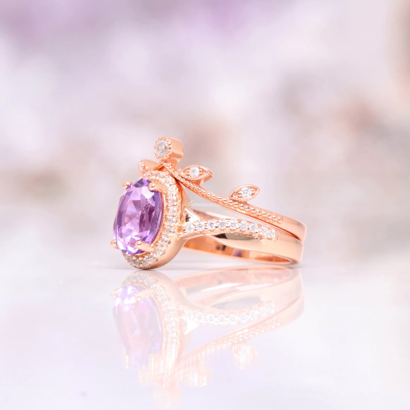 Amethyst & Galaxy Fire Opal Couples Ring Set - Matching Wedding Bands for Him & Her - Elegant Gemstone Jewelry for Anniversaries, Engagements & Romantic Gifts