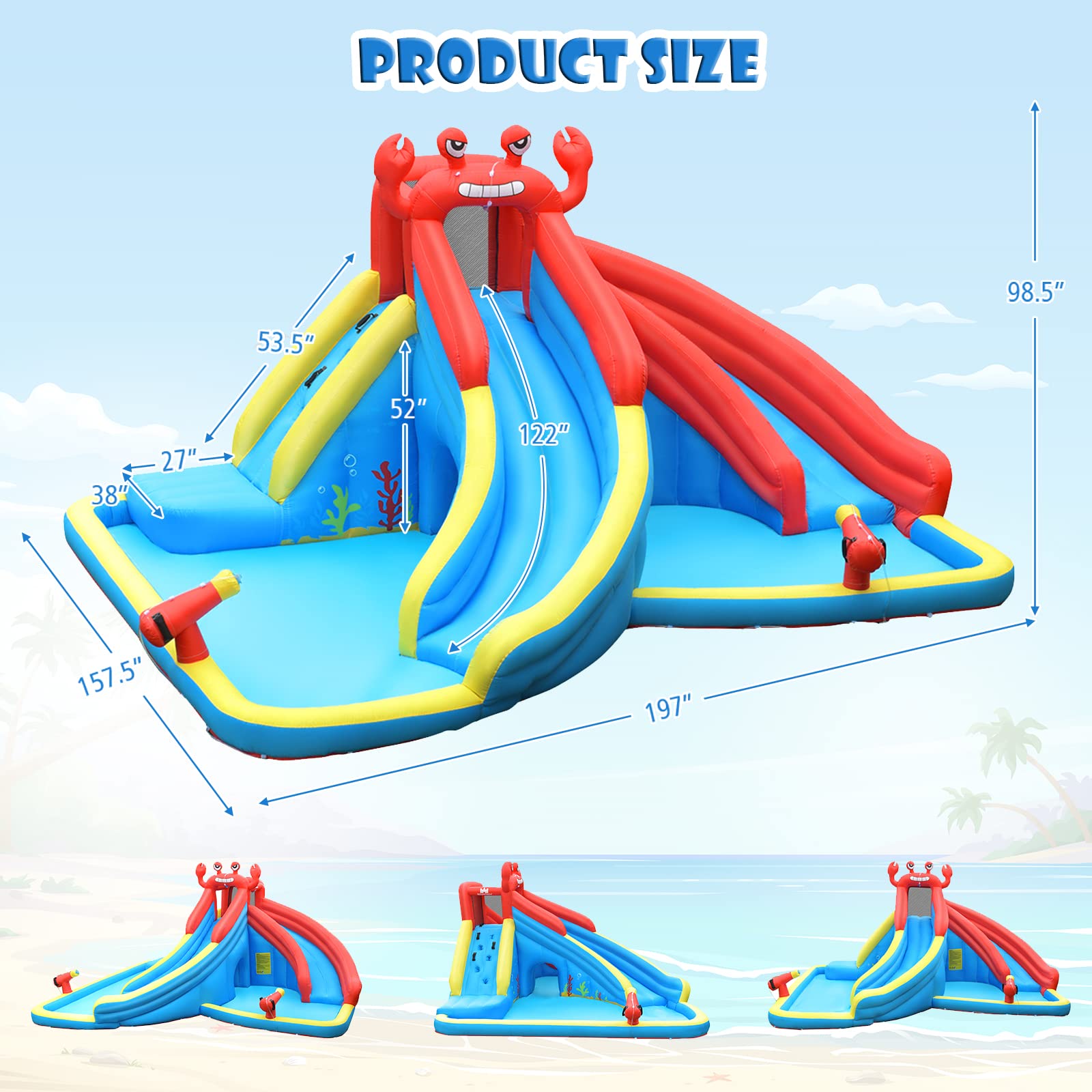 BOUNTECH Inflatable Crab Water Slide for Kids - Dual Racing Slides, Climbing Wall & Hide & Seek Cave - Outdoor Blow Up Water Park for Backyard Parties, Summer Fun & Toddler Play - Perfect for Birthdays, BBQs & Family Gatherings