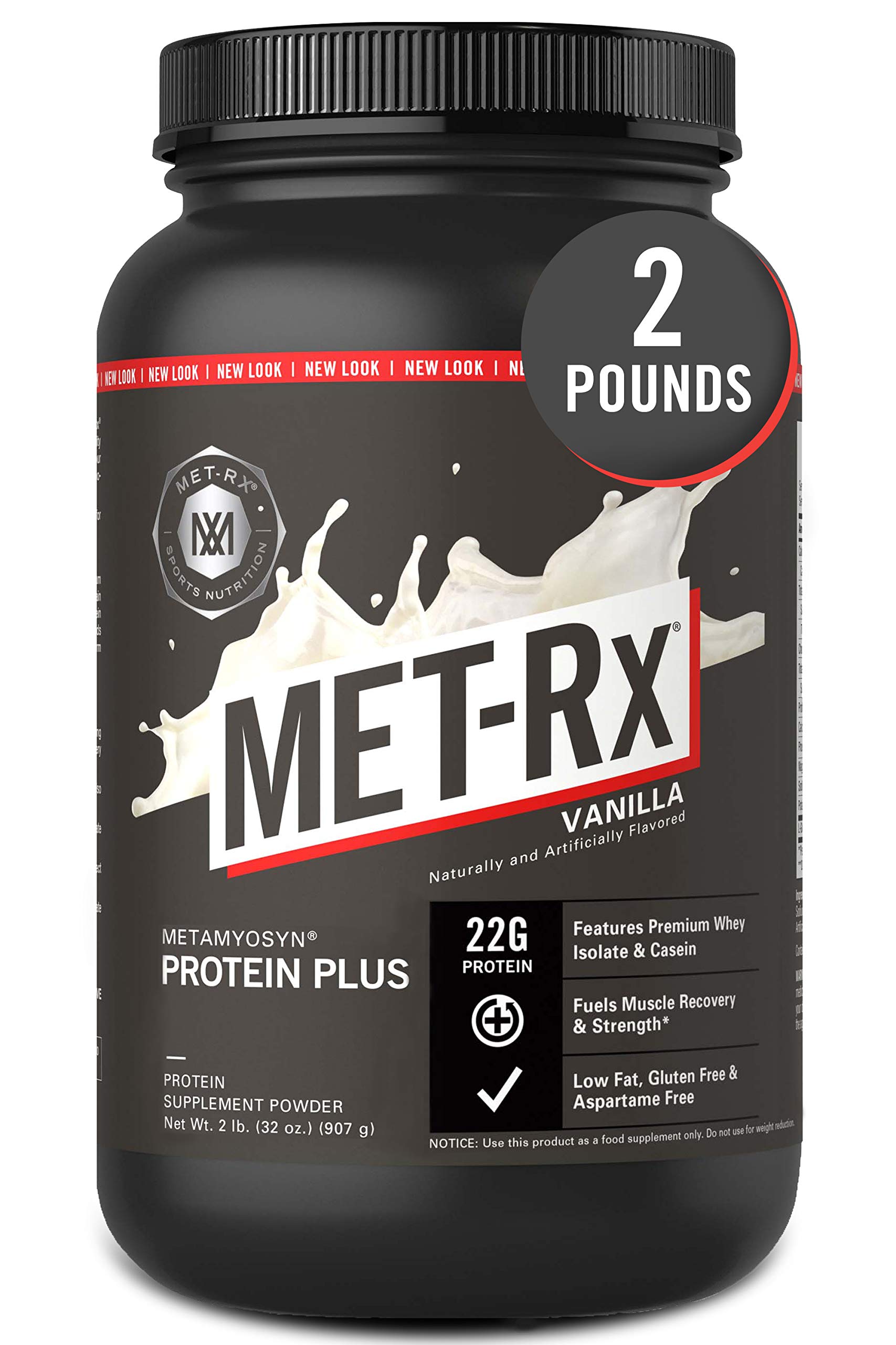 MET-Rx Metamyosyn Protein Plus Whey Isolate & Casein Protein Powder - Low Carb, Gluten Free Vanilla Flavor (2 lbs) - Ideal for Meal Replacement Shakes, Post-Workout Recovery & Healthy Weight Management