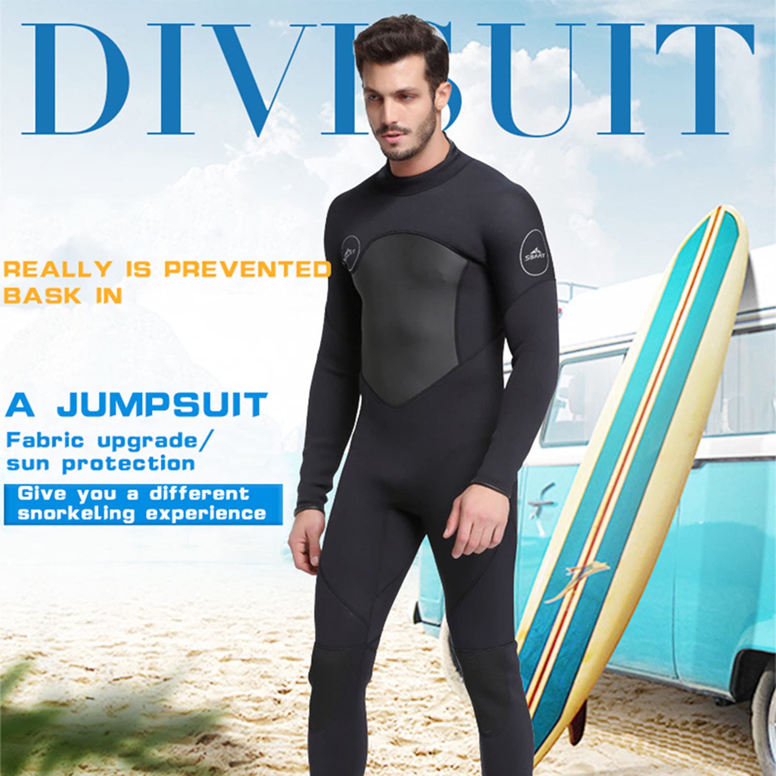 3mm Neoprene Men's Wetsuit - Full Body Diving Suit with Back Zip for Scuba Diving, Surfing & Swimming | Perfect for Water Sports & Cold Ocean Adventures