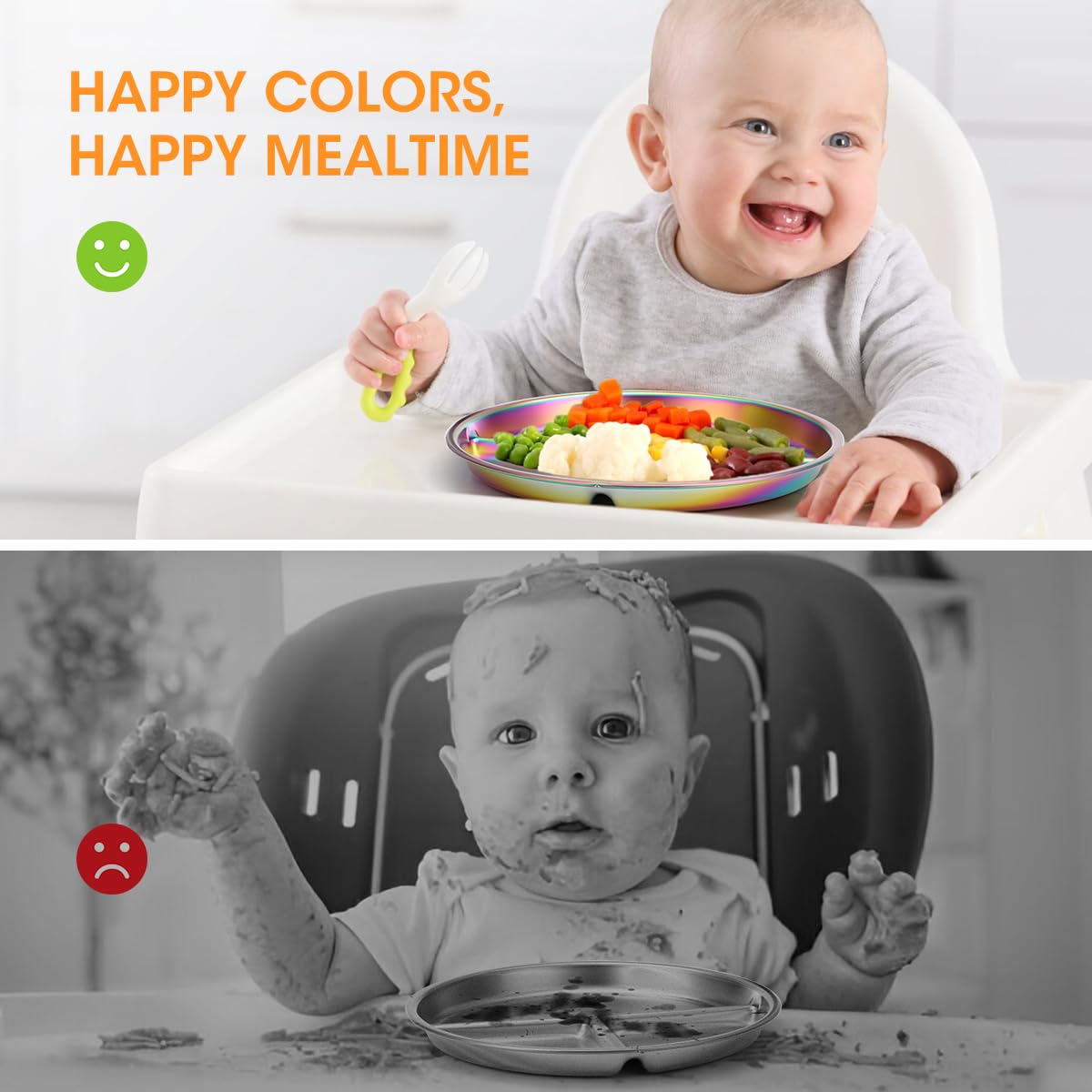AIEVE 4-Pack Stainless Steel Divided Kids Plates - 9 Inch Round Portion Control Toddler Plates for Healthy Eating - Perfect for Home, School, and Travel Use