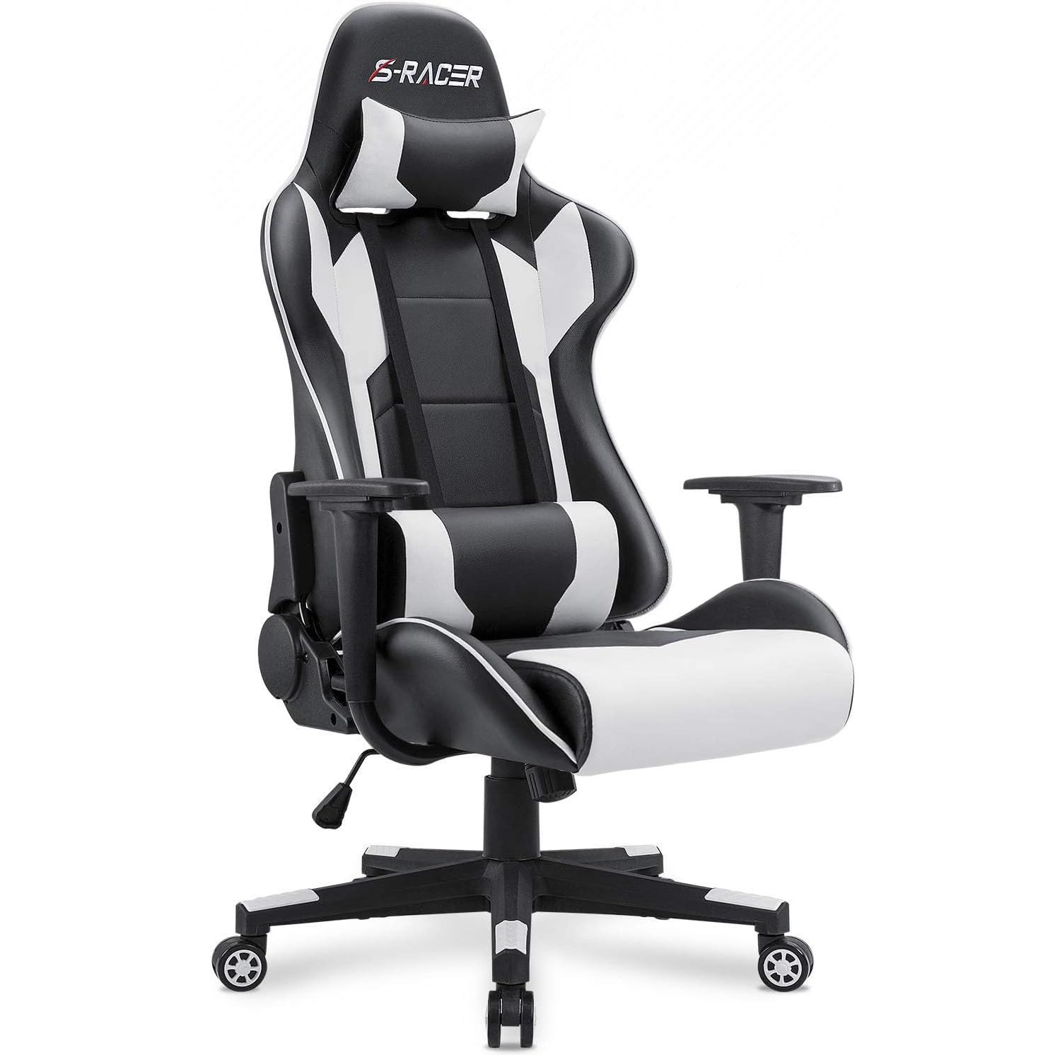 Homall Ergonomic Gaming Chair - High Back Office Chair with Adjustable Headrest & Lumbar Support, Leather Computer Desk Chair for Racing Style Executive Workstation (White) - Perfect for Home Office, Gaming Setup & Professional Workspaces