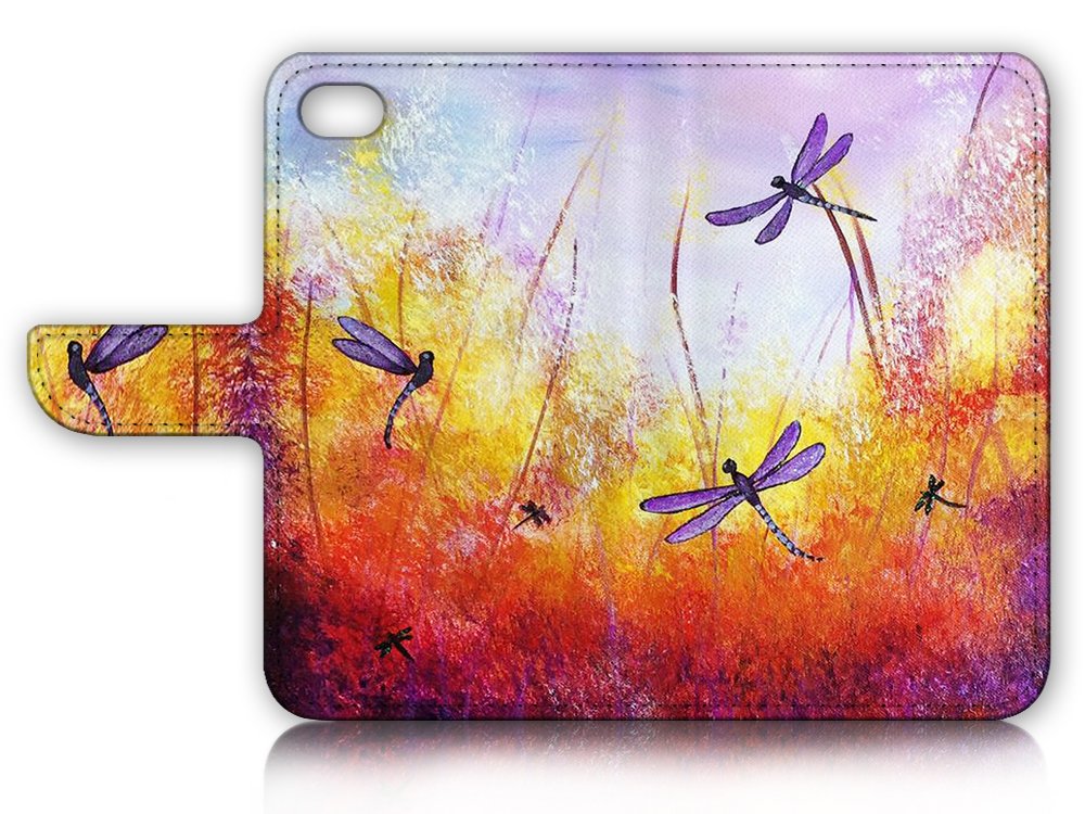 Premium Flip Wallet Case Cover with Screen Protector for iPhone 8 / iPhone 7 / iPhone SE 2 (2020) - A21092 Dragonfly Design | Slim Protective Phone Case with Card Slots & HD Screen Protector | Perfect for Everyday Use, Travel & Business