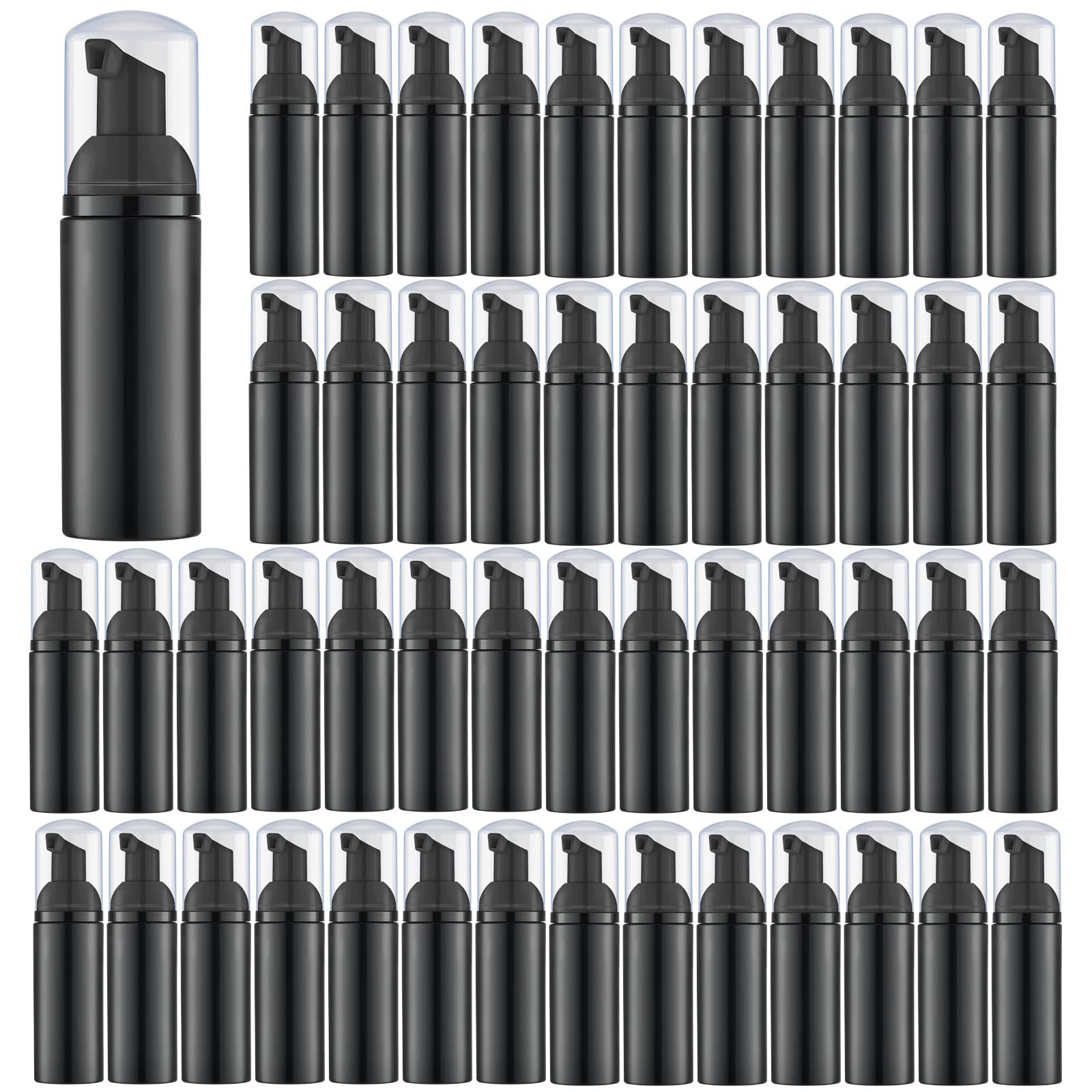 50PCS Black Foam Bottle with Pump - 2oz Empty Travel Foaming Dispensers for Hand Soap, Lash Shampoo | Perfect for Home, Salon & Travel Use