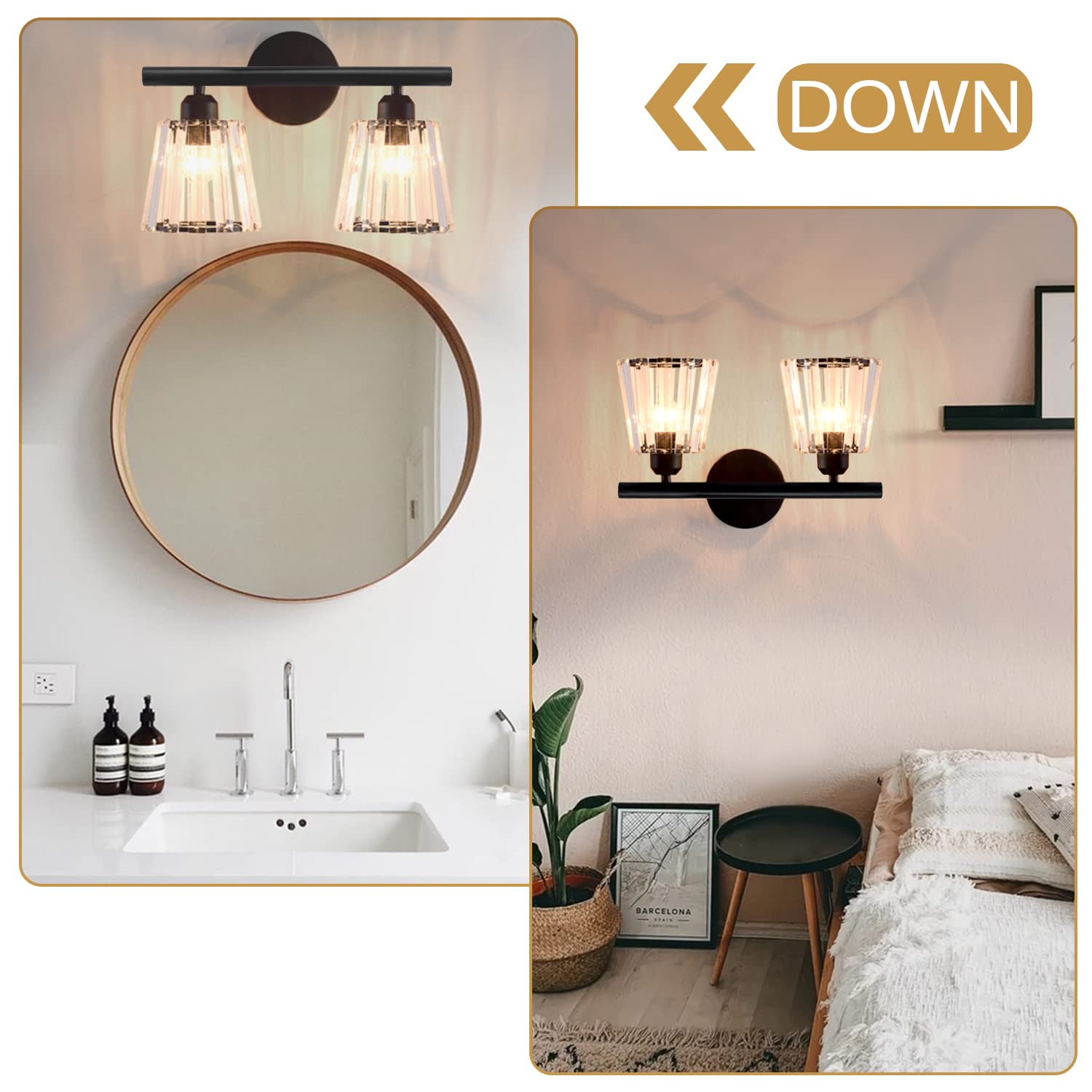 TISLYCO 2-Light Black Bathroom Vanity Lights - Vintage Style for Mirror