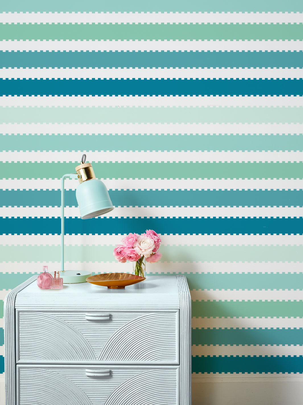 Barbie™ 'Allan Stripe' Wallpaper - Teal Aqua Geometric Pattern Peel & Stick Removable Wallpaper for Bedroom, Nursery, or Home Office Decor