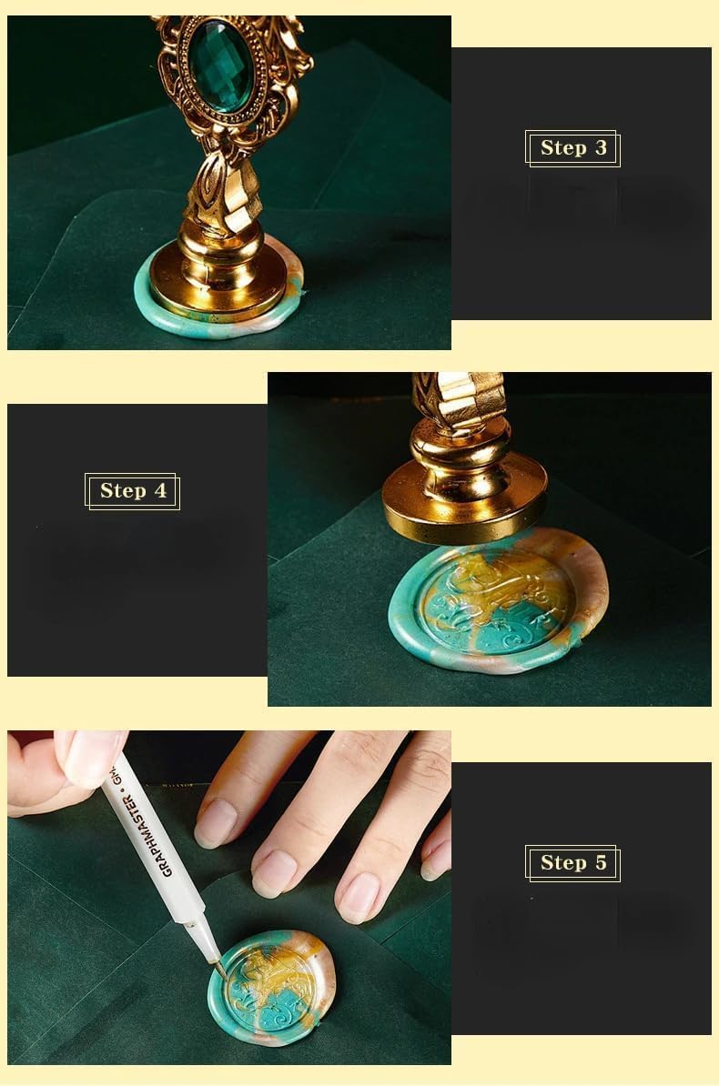 HEEPI Wax Seal Stamp Kit with Sealing Wax Beads, Candles, Melting Spoon & Wooden Handle - Romantic Love Design for DIY Crafts, Wedding Invitations, Gift Wrapping & Calligraphy Projects