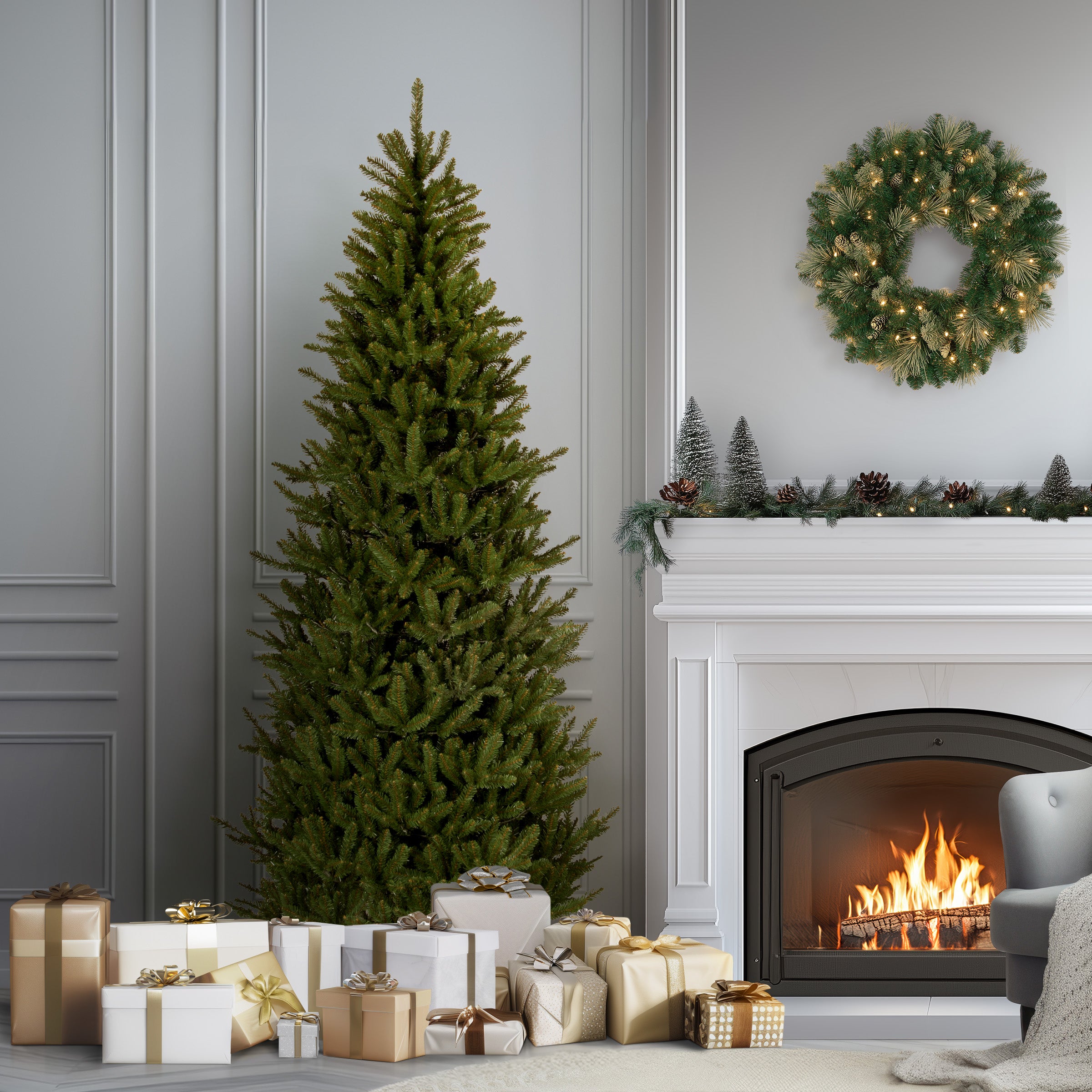 7.5 ft. Natural Fraser Fir Slim Christmas Tree - Premium Artificial Holiday Decor for Home, Office & Party