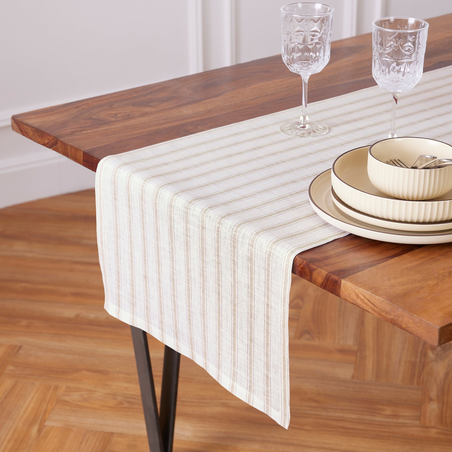 Capri Ticking Stripe Table Runner - 16 Inch & 18 Inch Wide Cotton Farmhouse Decor for Dining Table, Buffet, and Kitchen Island