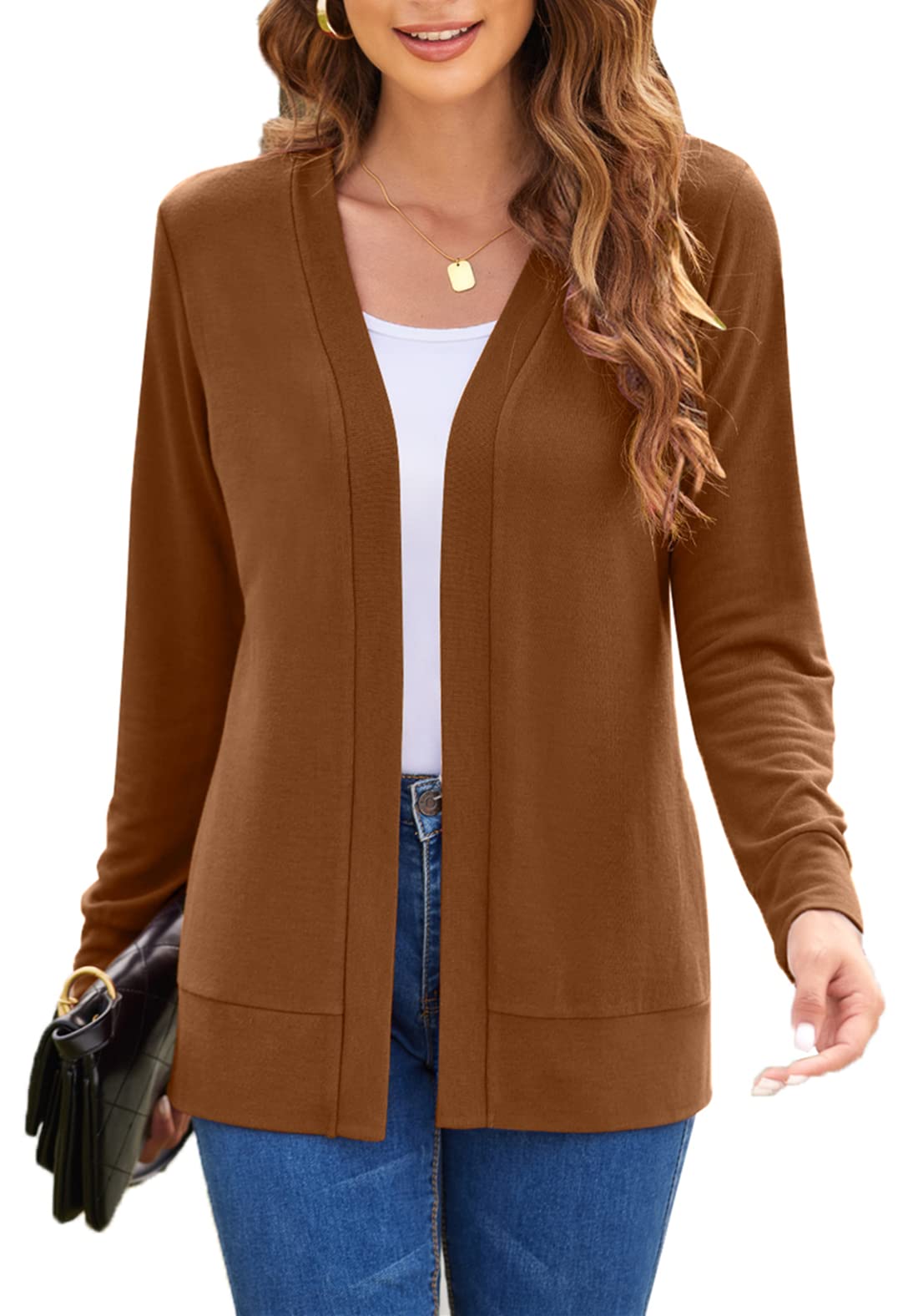 Women's Lightweight Long Sleeve Open Front Knit Cardigan Sweater - Soft Flowy Casual Cover-Up for Fall & Spring - Perfect for Office, Layering or Coffee Dates
