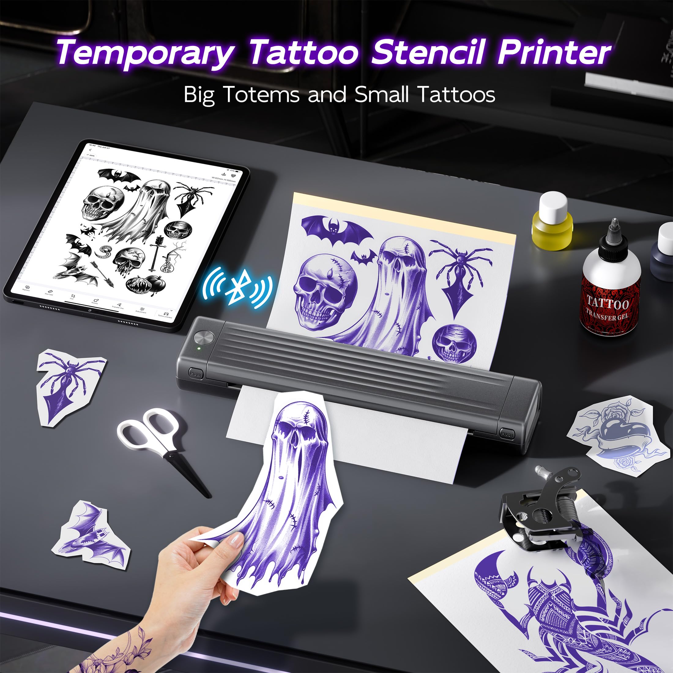Itari A886 Wireless Tattoo Stencil Printer Kit with Bluetooth - Includes 10 Transfer Papers, Ideal for Beginners & Professional Tattoo Artists - Perfect for Permanent & Temporary Tattoo Designs at Home or Studio