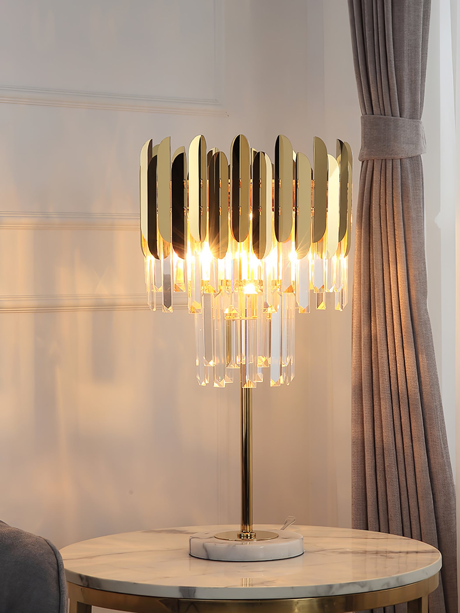 Elegant Crystal Marble LED Desk Lamp - Modern Office & Study Table Light for Home, Bedroom, Dorm - Perfect for Reading, Working & Decor