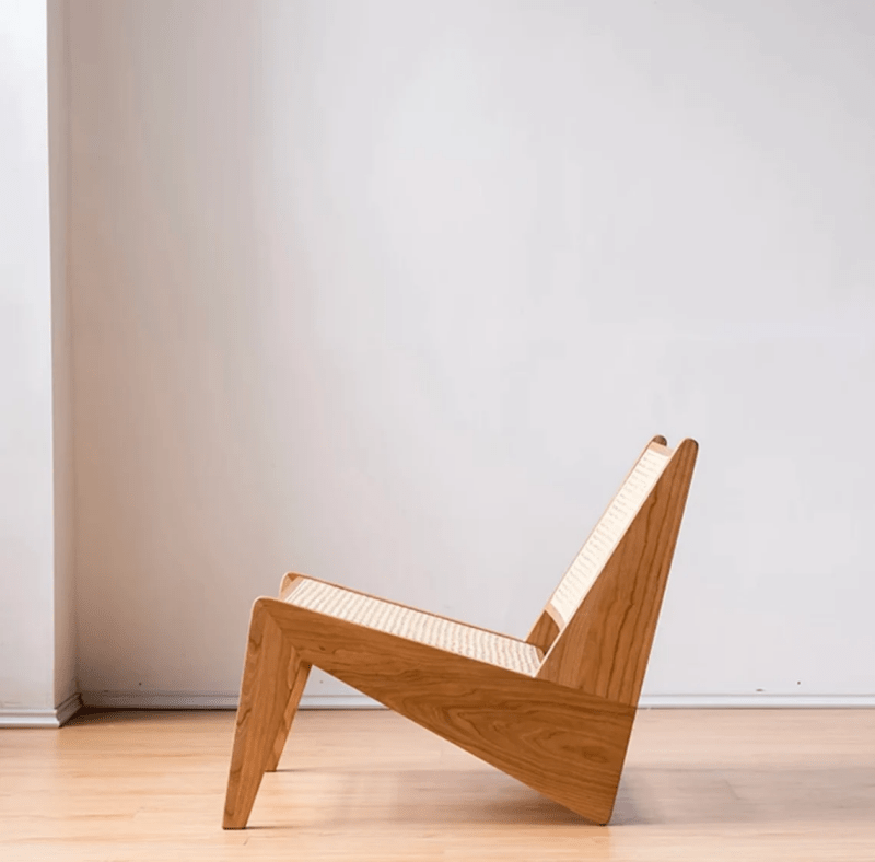 Pierre Jeanneret Kangaroo Chair - Mid-Century Modern Rattan Lounge Chair with Natural Cane Weaving | Perfect for Living Room, Sunroom & Boho Home Decor