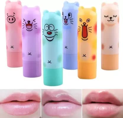 6 Pack Fruit Flavored Color Changing Lip Balm Set - Fun Cartoon Shaped Moisturizing Lip Care for Kids & Teens - Perfect for School, Parties & Gifts