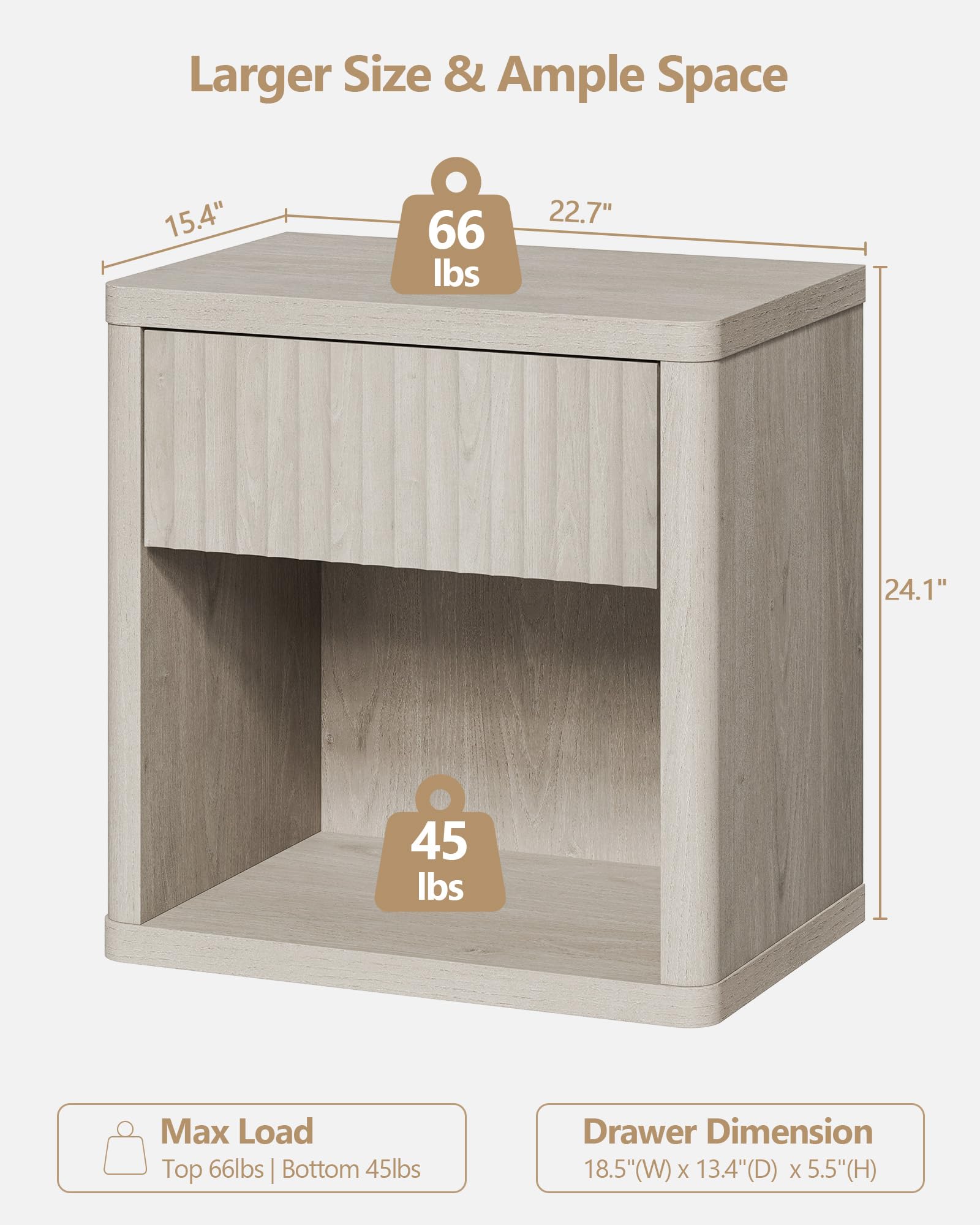 SICOTAS Set of 2 Modern Nightstands with Drawer Storage - 22.7