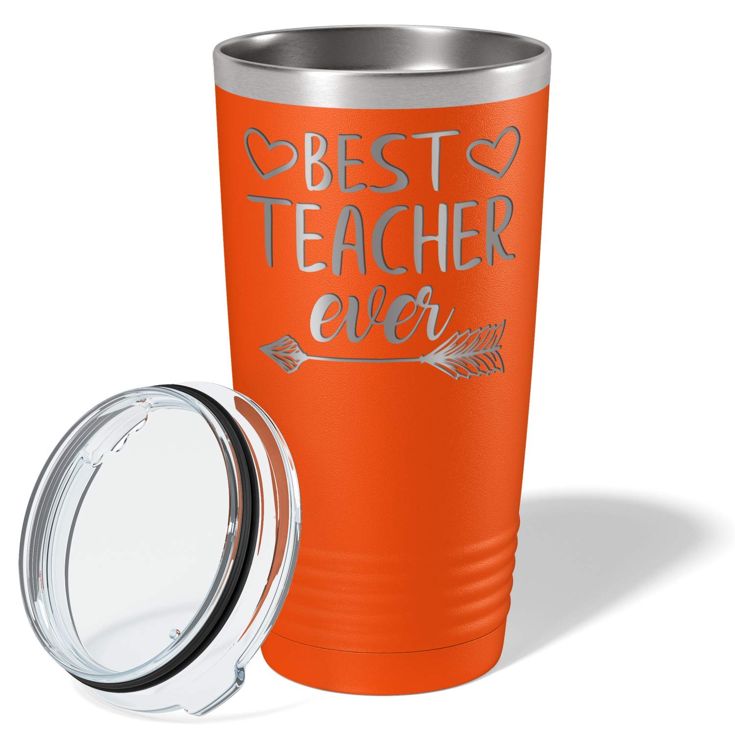 Best Teacher Ever Gift - 20 oz Orange Stainless Steel Tumbler with Lid & Straw | Insulated Travel Mug for Hot/Cold Drinks | Perfect for Classroom, Office, or Commuting