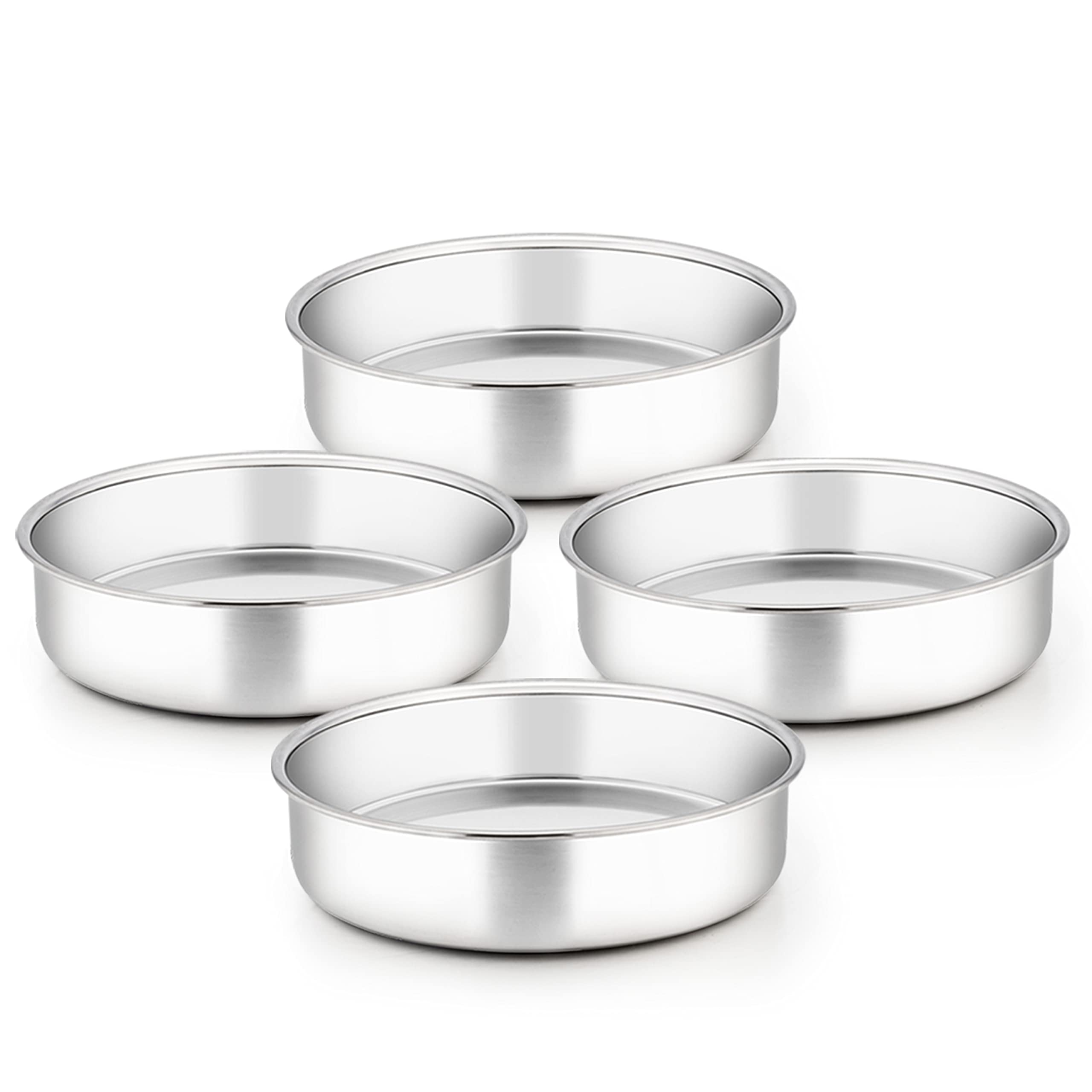 TeamFar 8 Inch Round Cake Pan Set - 4 Piece Stainless Steel Baking Pans for Cakes, Steaming & Oven Use | Mirror Finish, Dishwasher Safe & Durable | Perfect for Birthday Cakes, Wedding Tiers & Pressure Cooker Baking