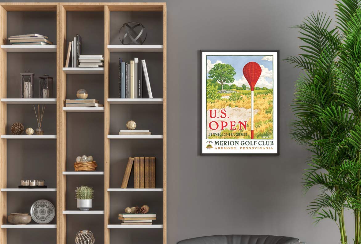 Lee Wybranski Official Golf Art - 2013 U.S. Open Championship at Merion - 20x30 Inch Framed Canvas Print - Perfect Golf Gift for Men - Home Office Decor & Sports Memorabilia Collection