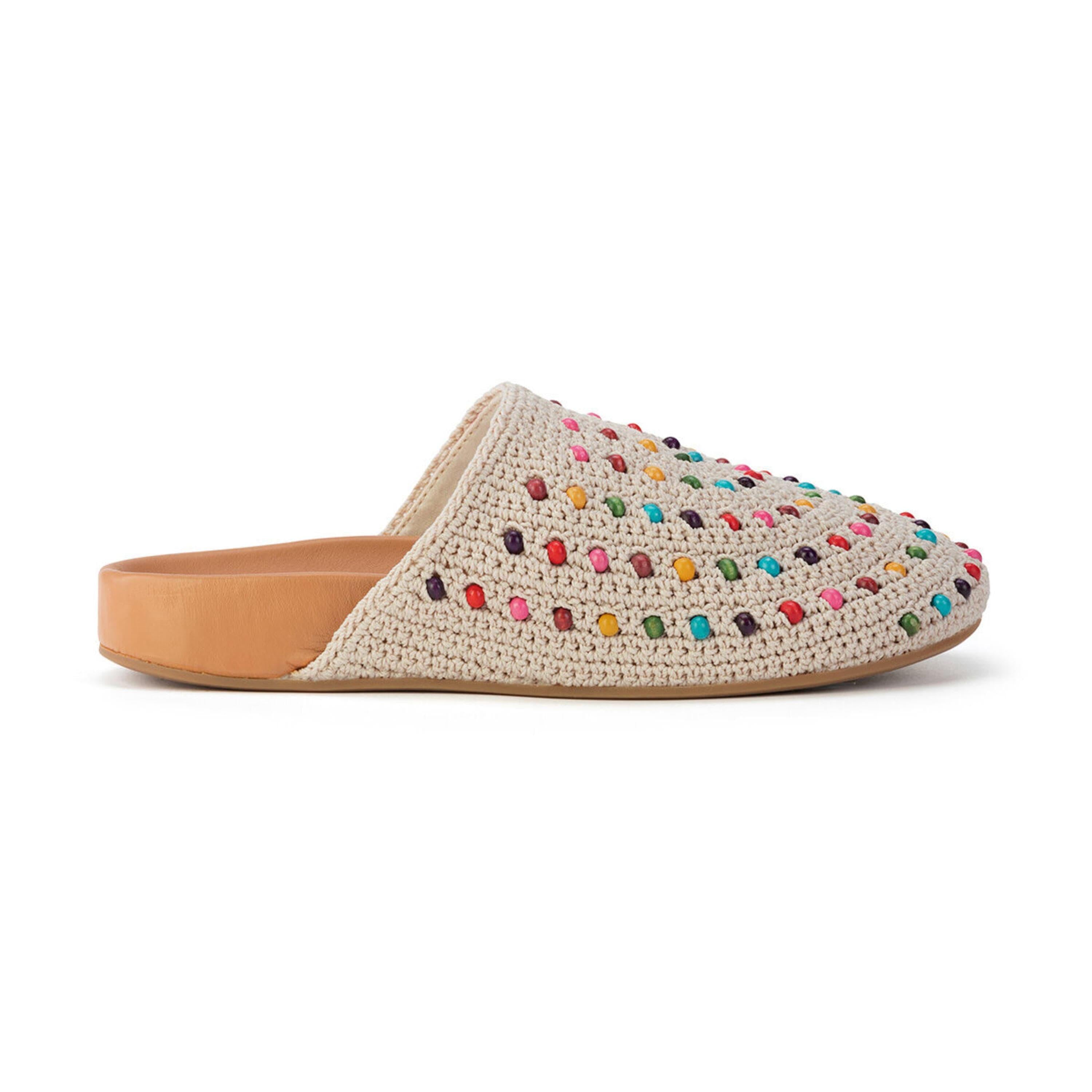 Bolinas Clog Hand Crochet Women's Slip-On Shoes with Ecru Multi Beads - Comfortable Summer Sandals for Beach, Garden, and Casual Wear