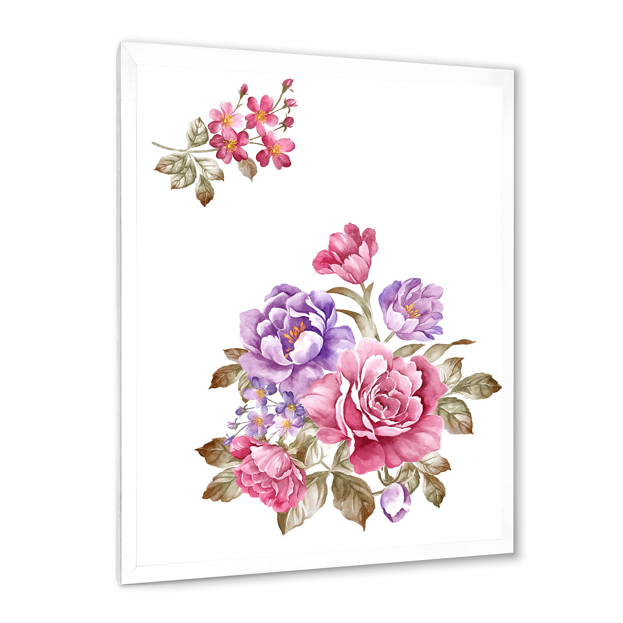 DesignQ Pink and Purple Floral Bouquet Framed Wall Art - Farmhouse Style Home Decor for Living Room, Bedroom & Office