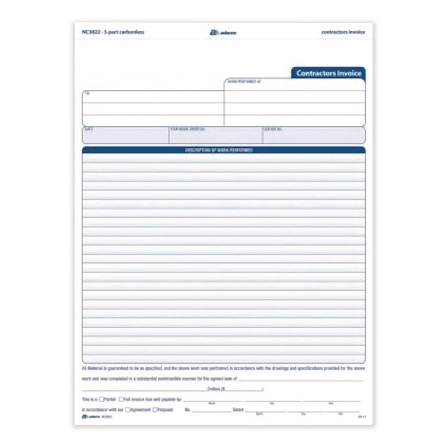 Adams® Multipart Contractor Invoice Forms - 3-Part Carbonless, 8.5