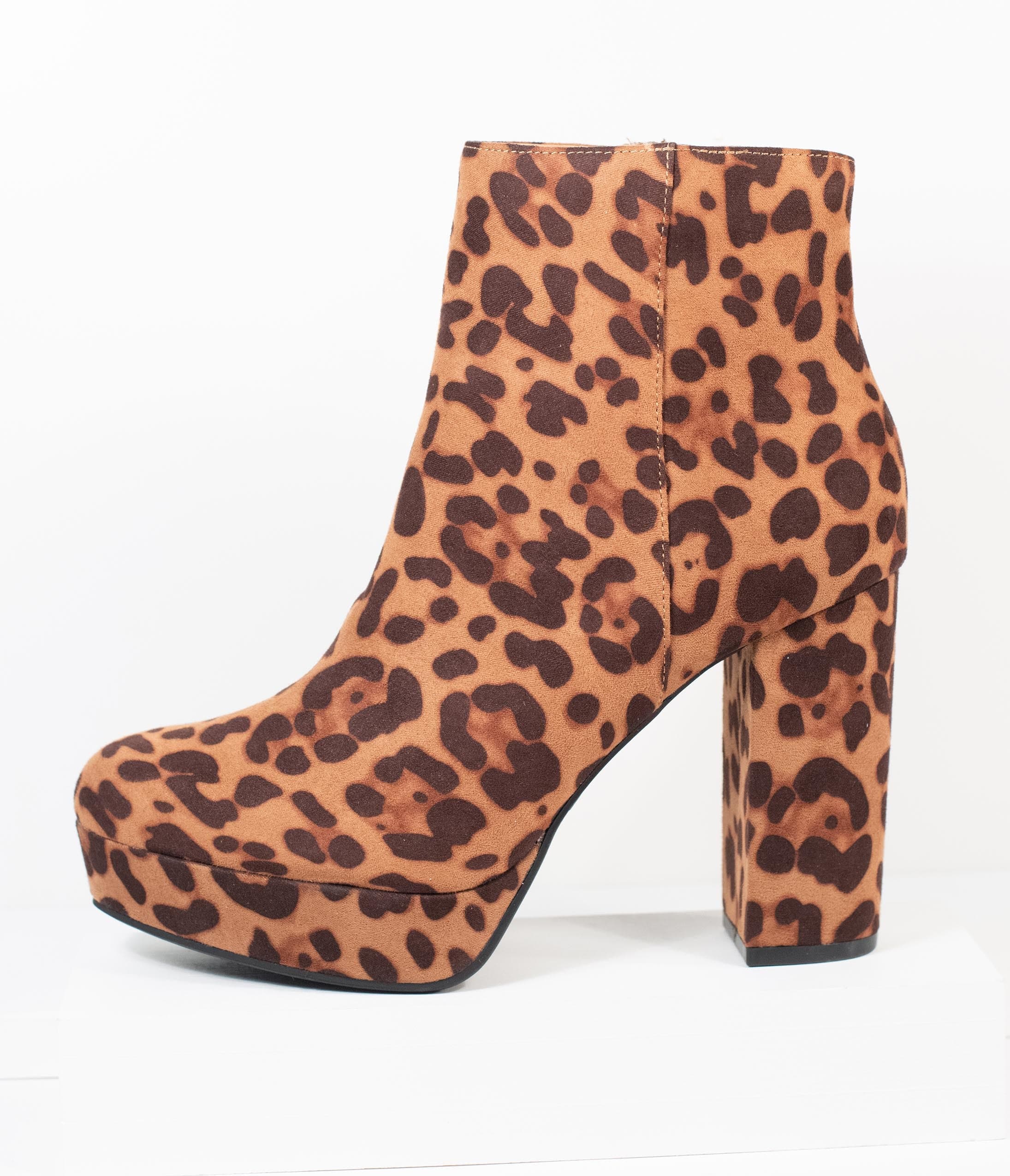 Leopard Print Suede Platform Heel Booties for Women - Stylish Chunky Heel Ankle Boots for Fall & Winter Fashion, Perfect for Parties, Dating and Office Wear