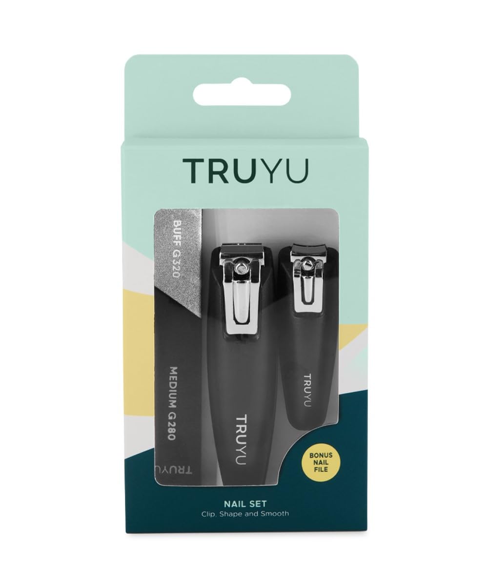 Truyu 3-Piece Professional Nail Manicure Set - Stainless Steel Nail Clippers, Toenail Clippers & Nail File - Perfect for Women's Natural & Acrylic Nails - Home, Travel & Salon Use