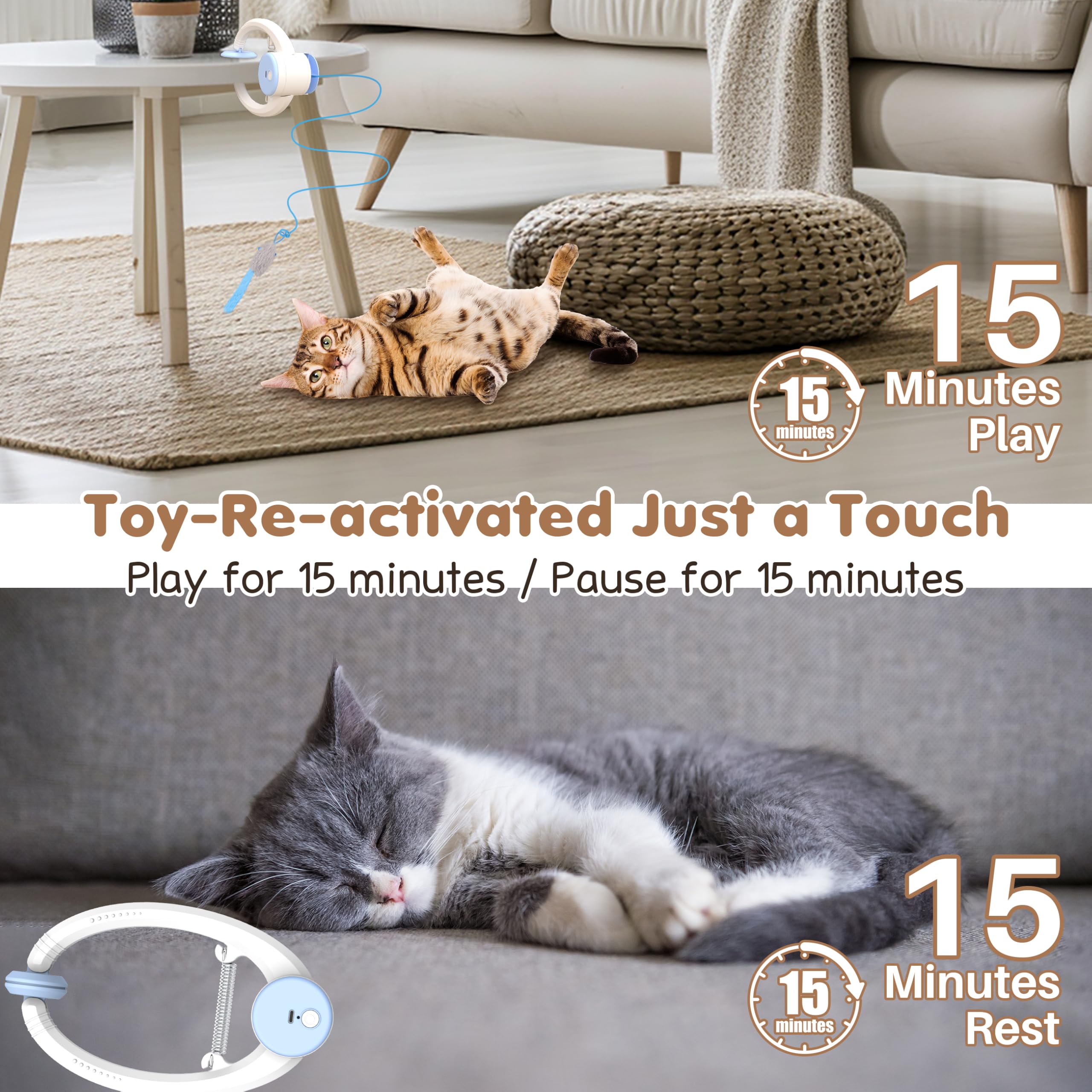 **Interactive Cat Feather Toys for Indoor Cats - Retractable Teaser Toy with 3 Plush Mice for Play, Chase & Exercise - Blue Automatic Kitten Mental Stimulation Toy (Great for Boredom Relief & Active Playtime)**