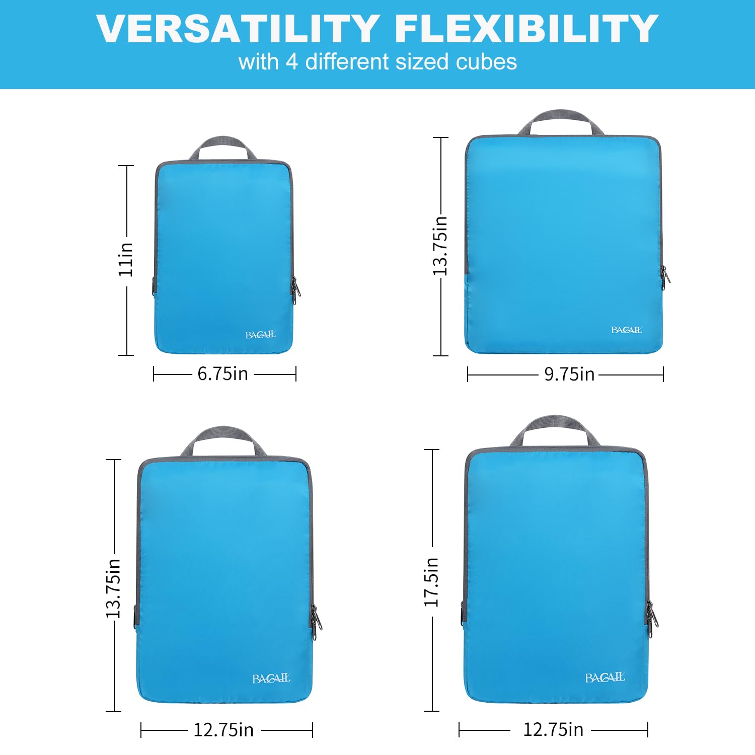 BAGAIL 4-Piece/6-Piece Compression Packing Cubes Set - Expandable Travel Organizers for Luggage & Suitcases - Perfect for Business Trips, Vacations & Weekend Getaways