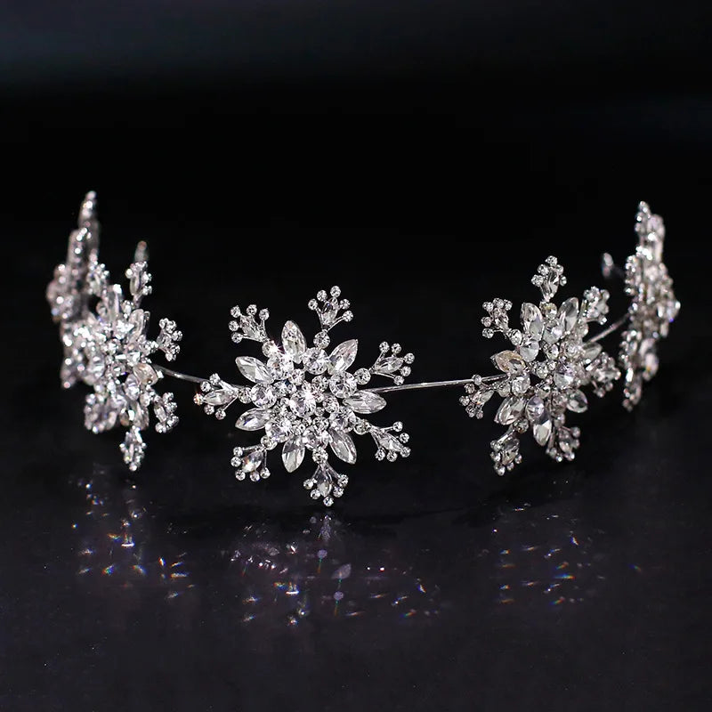 Luxury Crystal Snowflake Hairband Floral Bridal Tiara Baroque Crown for Weddings, Prom, Pageants & Special Occasions