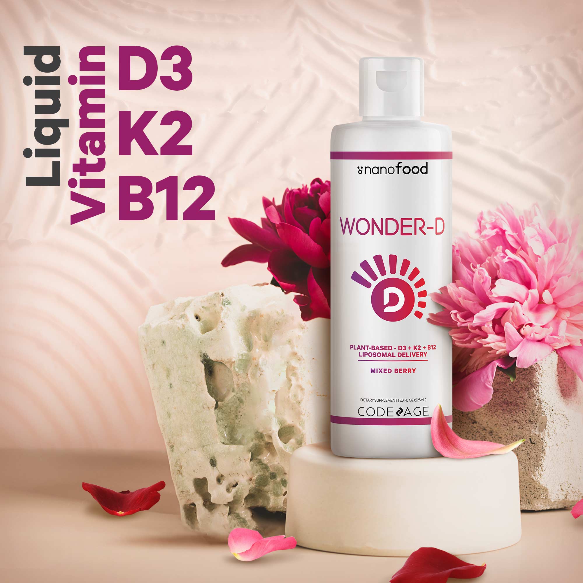 Codeage Nanofood Wonder D Liquid Multivitamin Supplement - Advanced Bioavailable Vitamin D3 + K2 for Immune Support, Bone & Heart Health - Perfect for Daily Wellness & Active Lifestyles