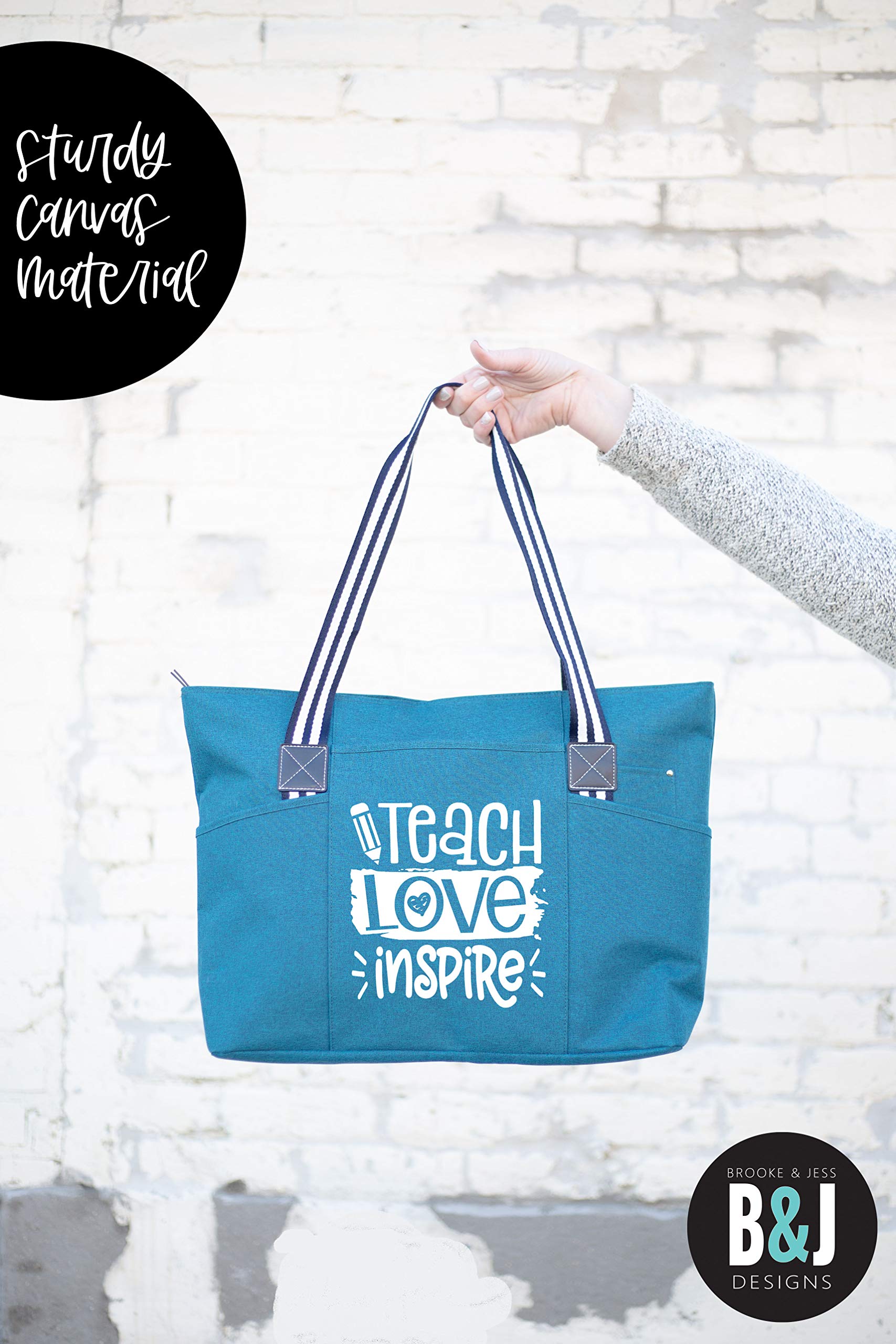 Brooke & Jess Designs Teacher Tote Bag for Women - Durable Work Handbag with Multiple Pockets, Perfect Teacher Appreciation Gift for Educators, Back to School & Classroom Essentials