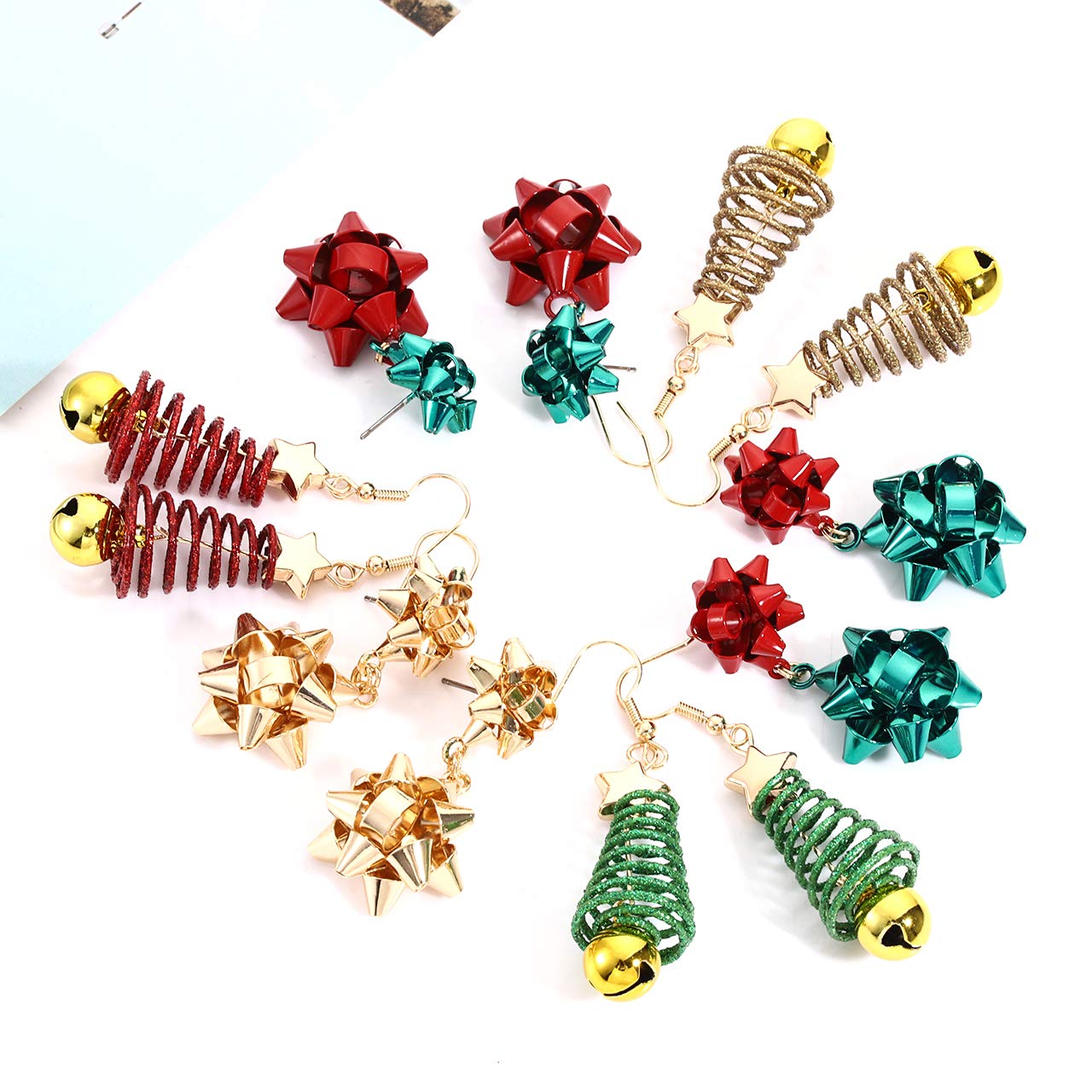 6 Pairs Christmas Earrings for Women - Festive Holiday Xmas Bow & Glitter Light Bulb Dangle Earrings, Hypoallergenic Stud Earrings - Perfect for Christmas Parties, Gift Giving & Holiday Celebrations