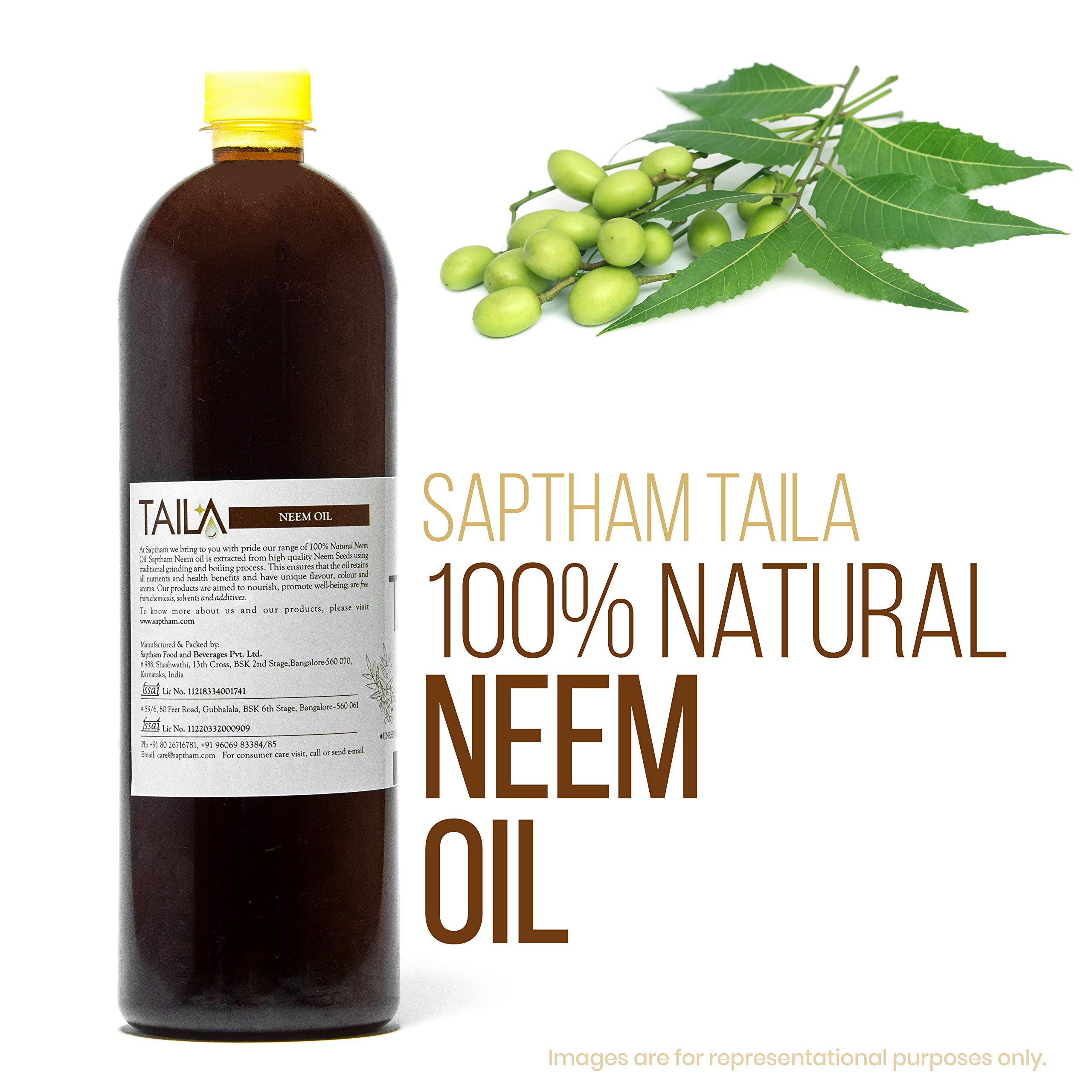 100% Pure Cold Pressed Neem Oil (1 Liter) - Unrefined Natural Neem Oil for Skin & Hair Care | Paraben-Free, Hexane-Free, No Mineral Oil or Preservatives | Organic Body Massage Oil & Natural Disinfectant | Perfect for Acne Treatment, Hair Growth & Home Remedies