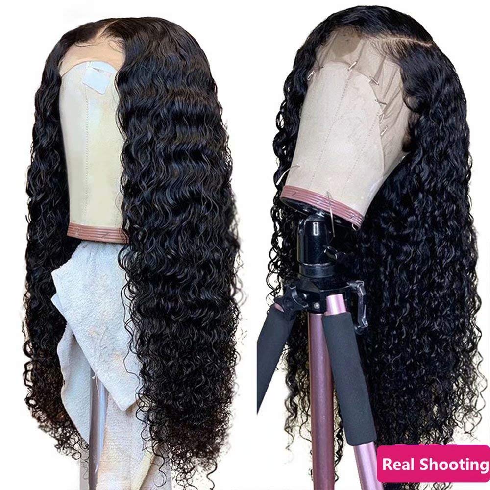 13x4 HD Transparent Lace Front Human Hair Wig - Deep Wave Curly Brazilian Virgin Hair, Pre Plucked with Baby Hair & Bleached Knots, Glueless, 150 Density, 20 Inch | Natural Look for Daily Wear, Parties & Special Occasions