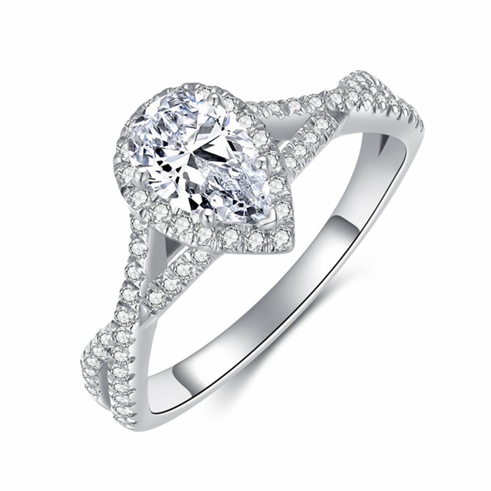 1.5 Carat Pear Shaped Moissanite Engagement Ring for Women - Platinum Plated Silver Wedding Promise Ring - Perfect for Proposals, Anniversaries & Special Occasions