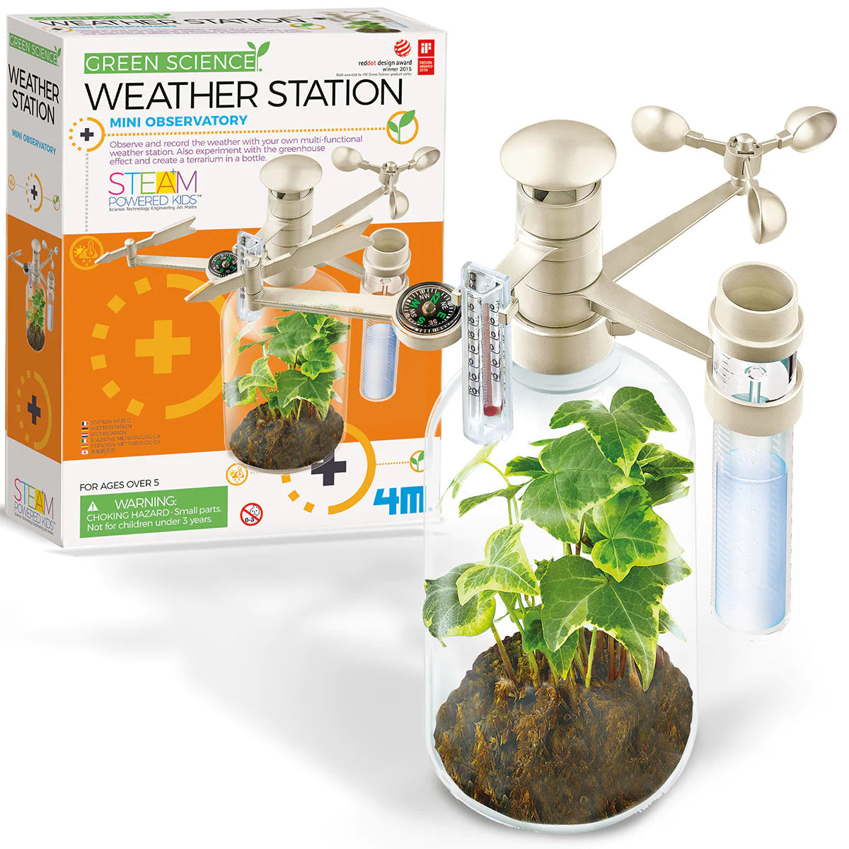 Green Science Weather Station for Kids - STEM Learning Toy with Thermometer, Rain Gauge & Wind Vane - Outdoor Science Experiment Kit for Children's Education & Backyard Exploration