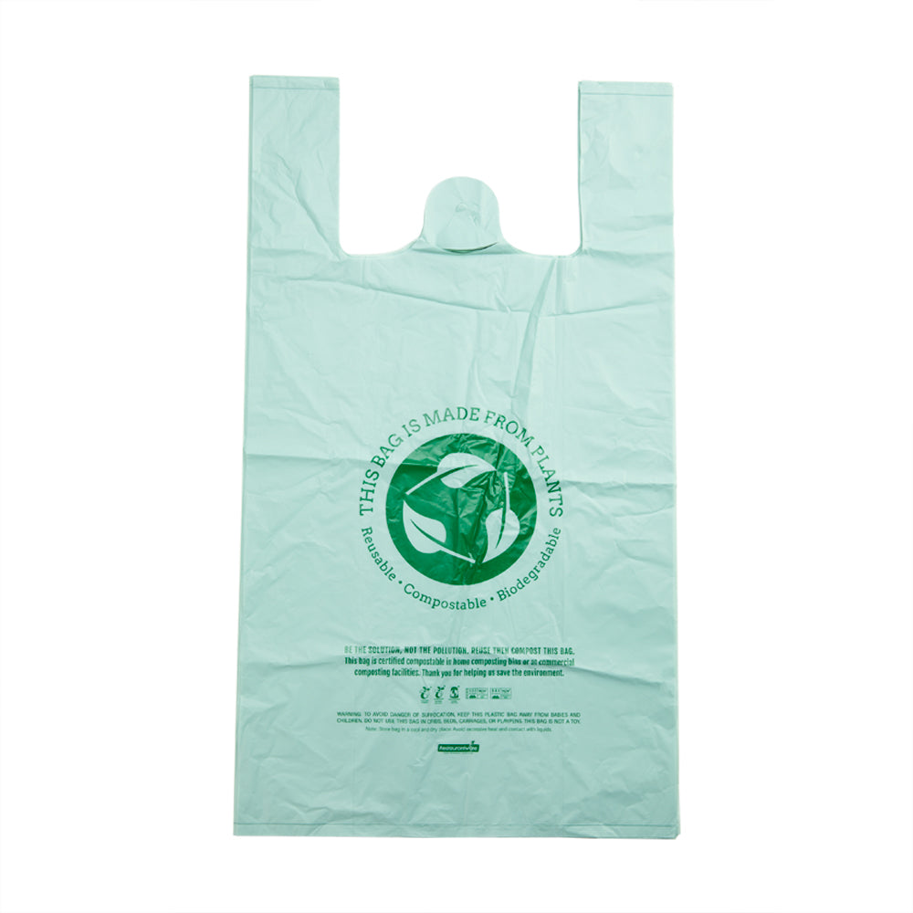 Eco-Friendly Compostable Green Plastic T-Shirt Bags - 12