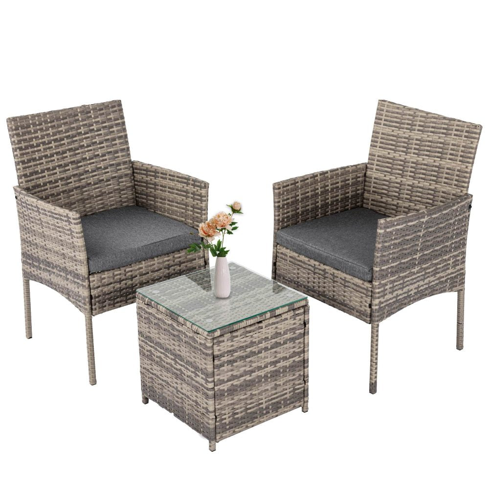 2-Piece PE Rattan Outdoor Patio Furniture Set with Table - Mixed Gray - Perfect for Garden, Balcony, and Poolside Relaxation
