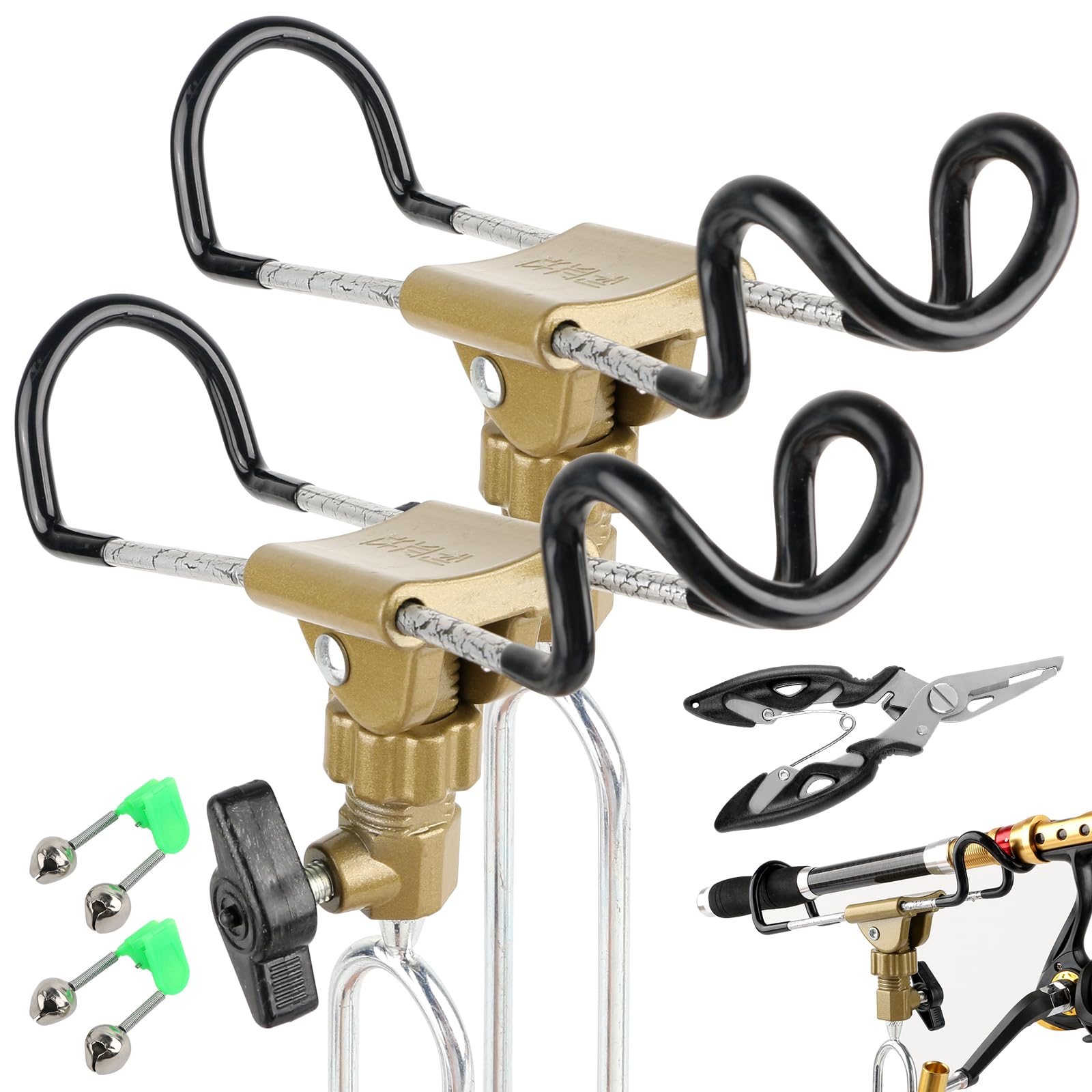 **Universal Adjustable Fishing Rod Holder with Alarm Bells - Dual-Purpose Hand & Sea Ground Plug for Bank Fishing | Perfect for Shore, Boat & Ice Fishing**
